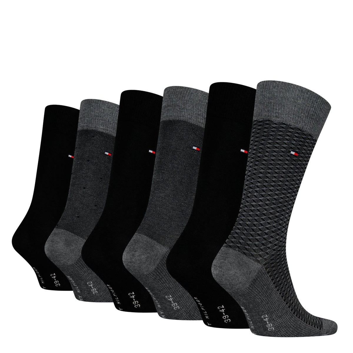 Tommy Hilfiger Men's 6 Pack Birdseye Crew Socks Gift Tin - Dark Grey Melange