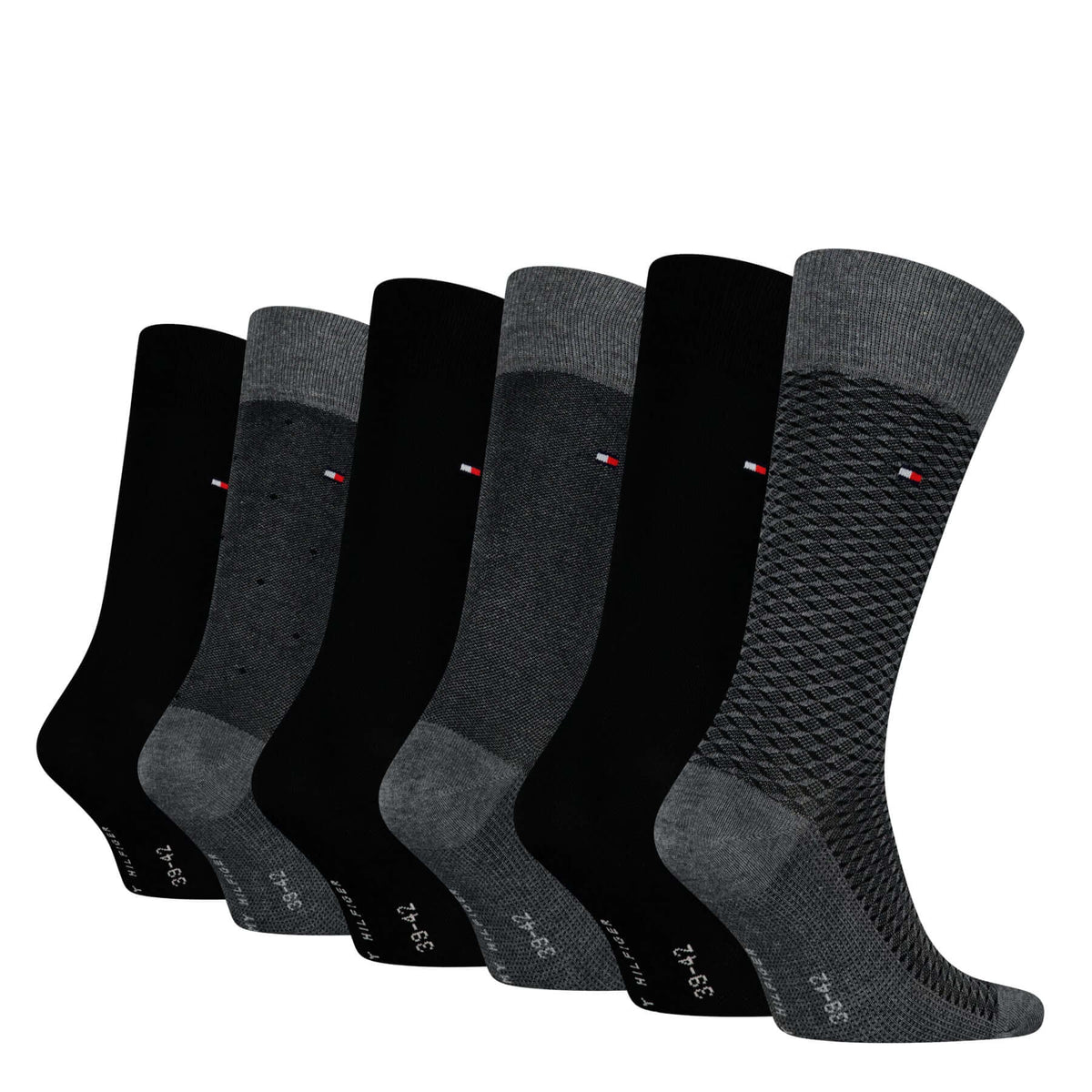 Tommy Hilfiger Men's 6 Pack Birdseye Crew Socks Gift Tin - Dark Grey Melange