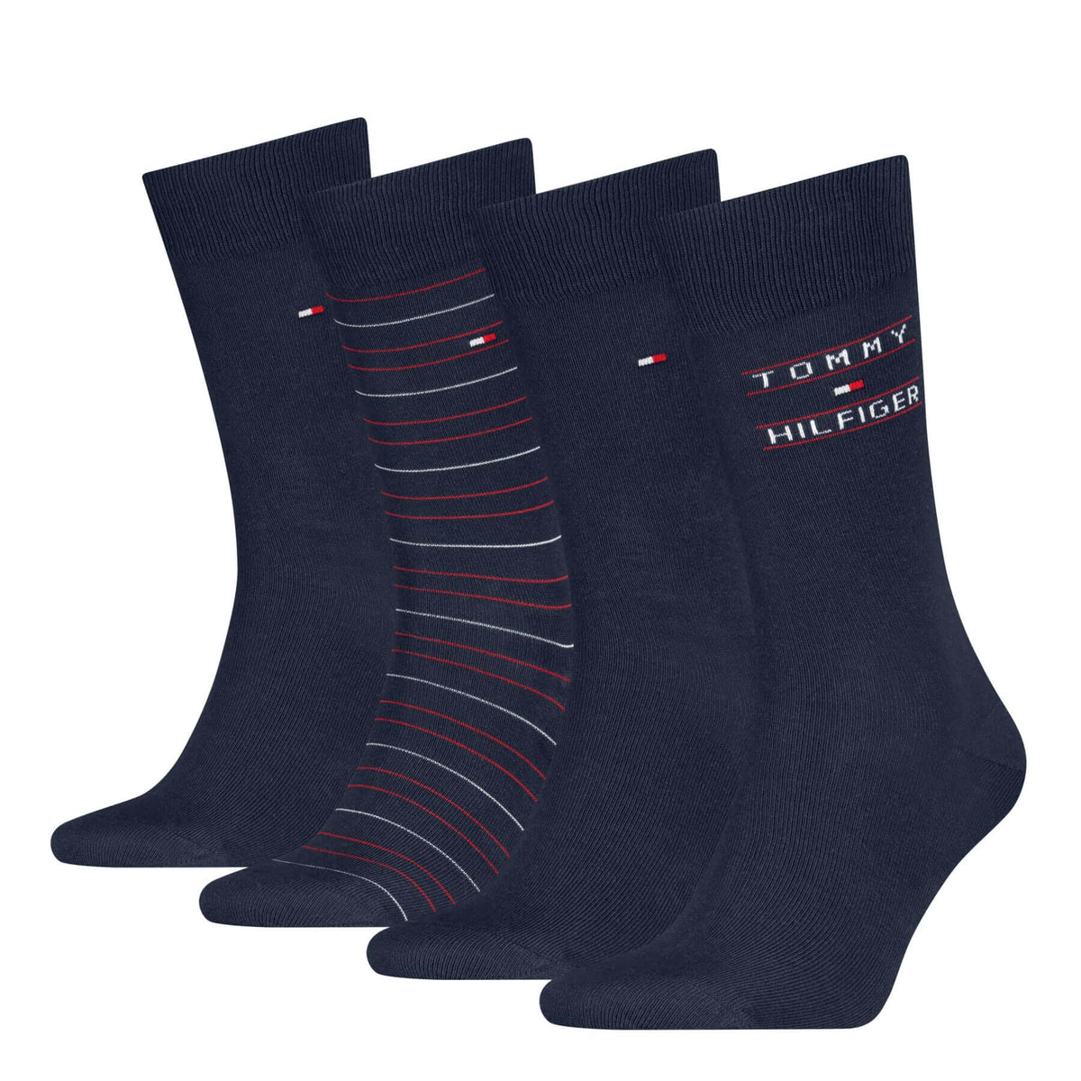Tommy Hilfiger Men's 4 Pack Stripe Crew Socks Gift Box - Navy
