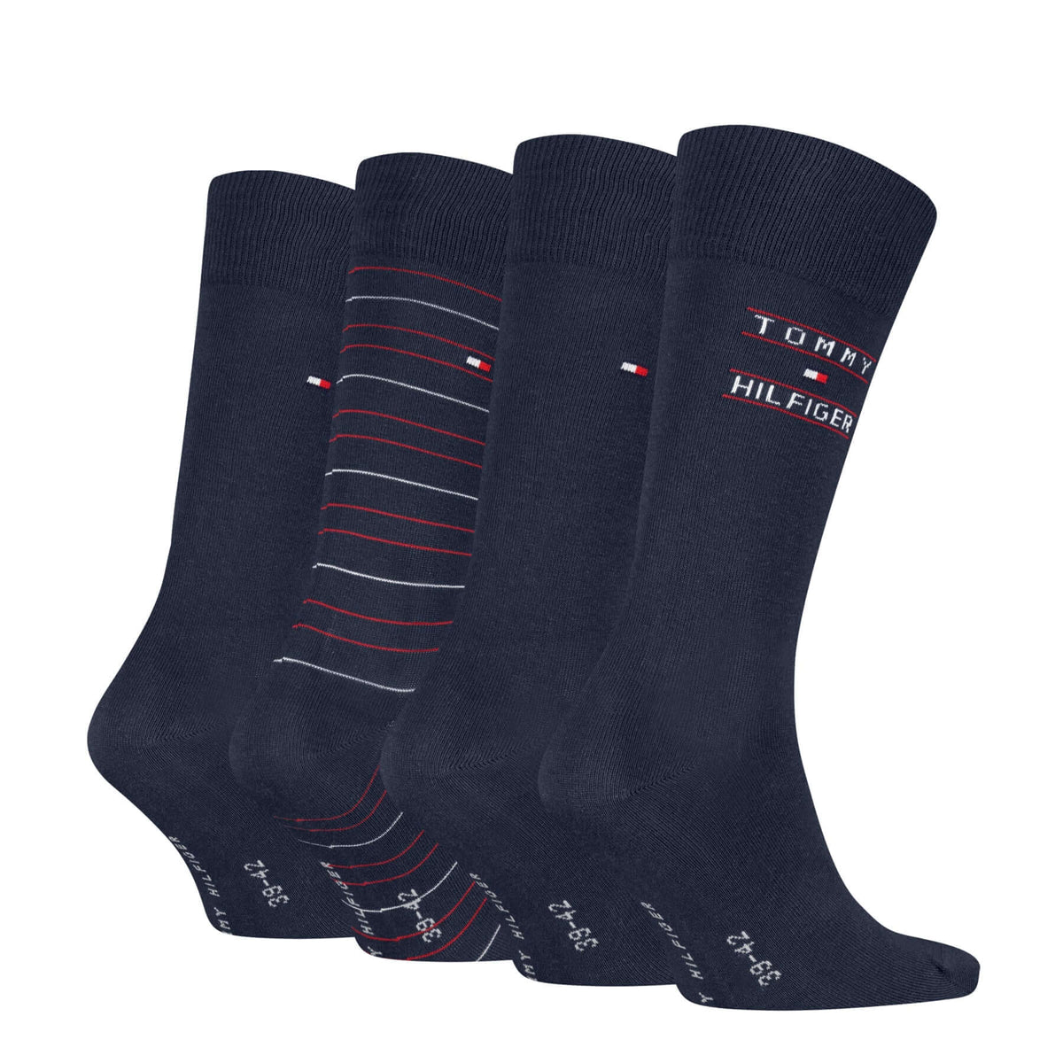 Tommy Hilfiger Men's 4 Pack Stripe Crew Socks Gift Box - Navy