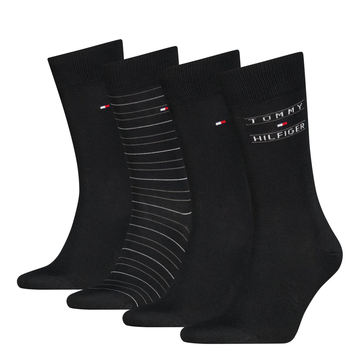 Tommy Hilfiger Men's 4 Pack Stripe Crew Socks Gift Box - Black