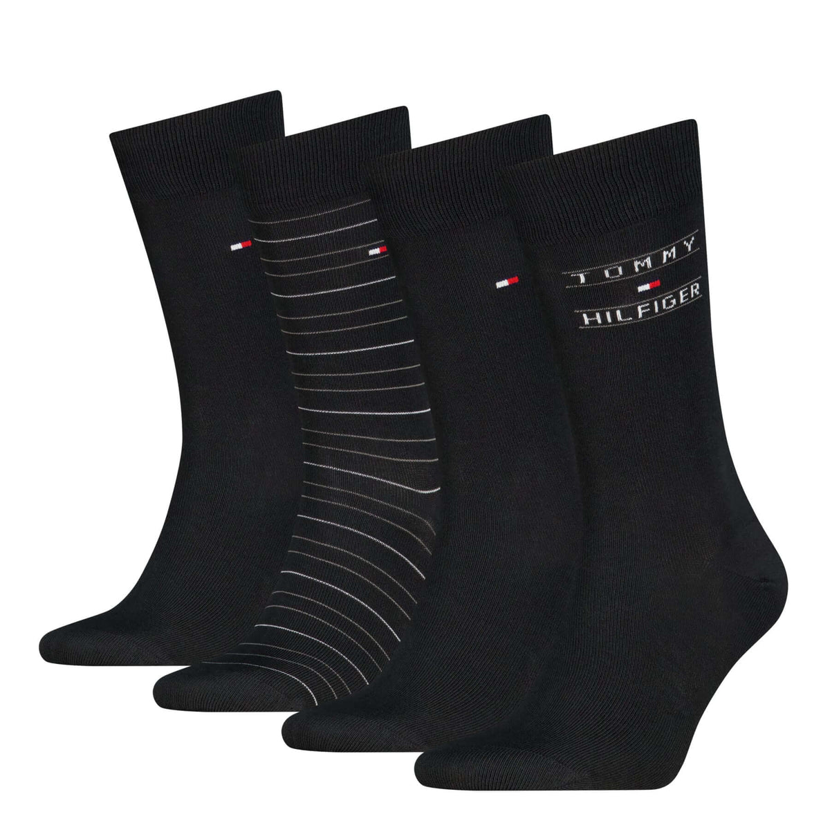 Tommy Hilfiger Men's 4 Pack Stripe Crew Socks Gift Box - Black