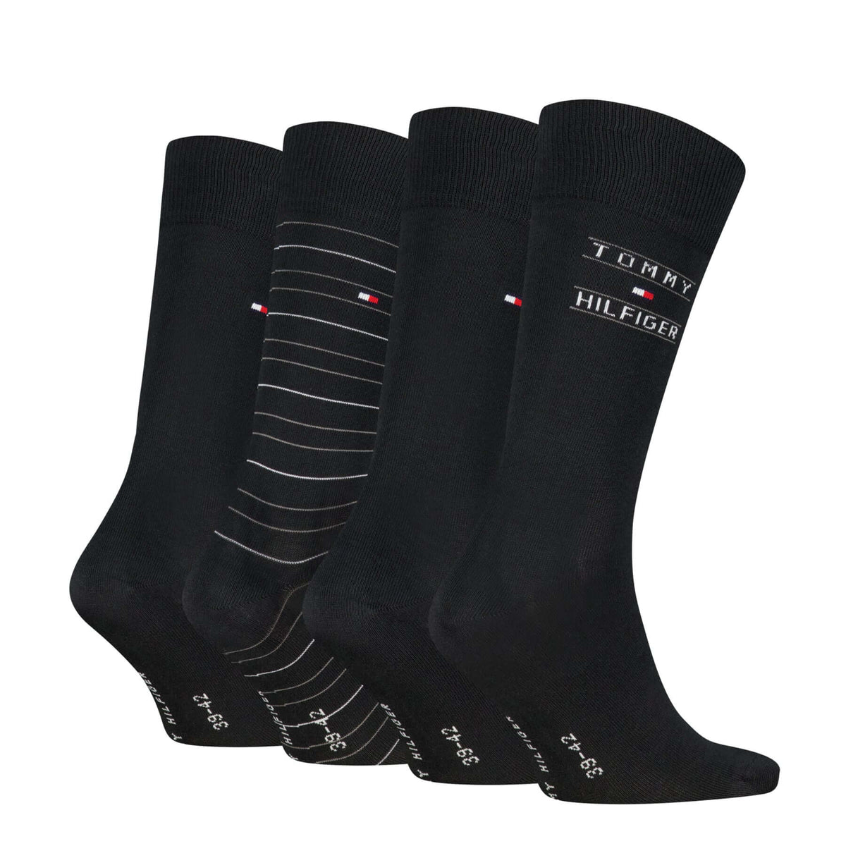 Tommy Hilfiger Men's 4 Pack Stripe Crew Socks Gift Box - Black