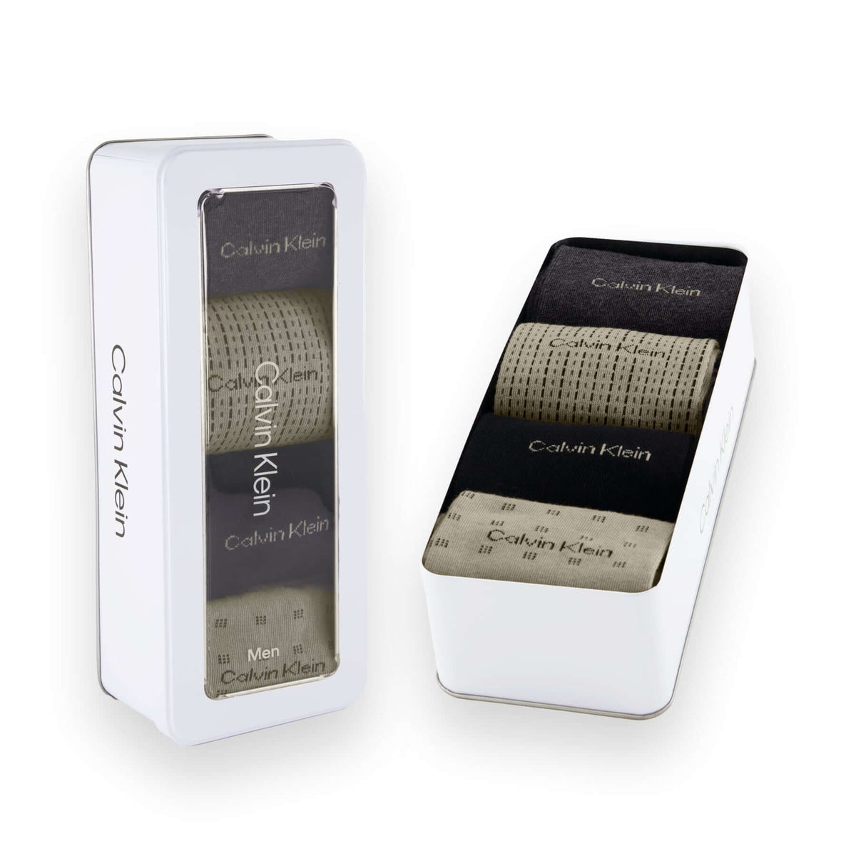 Calvin Klein Men's 4 Pack AOP Crew Socks Gift Box - Beige
