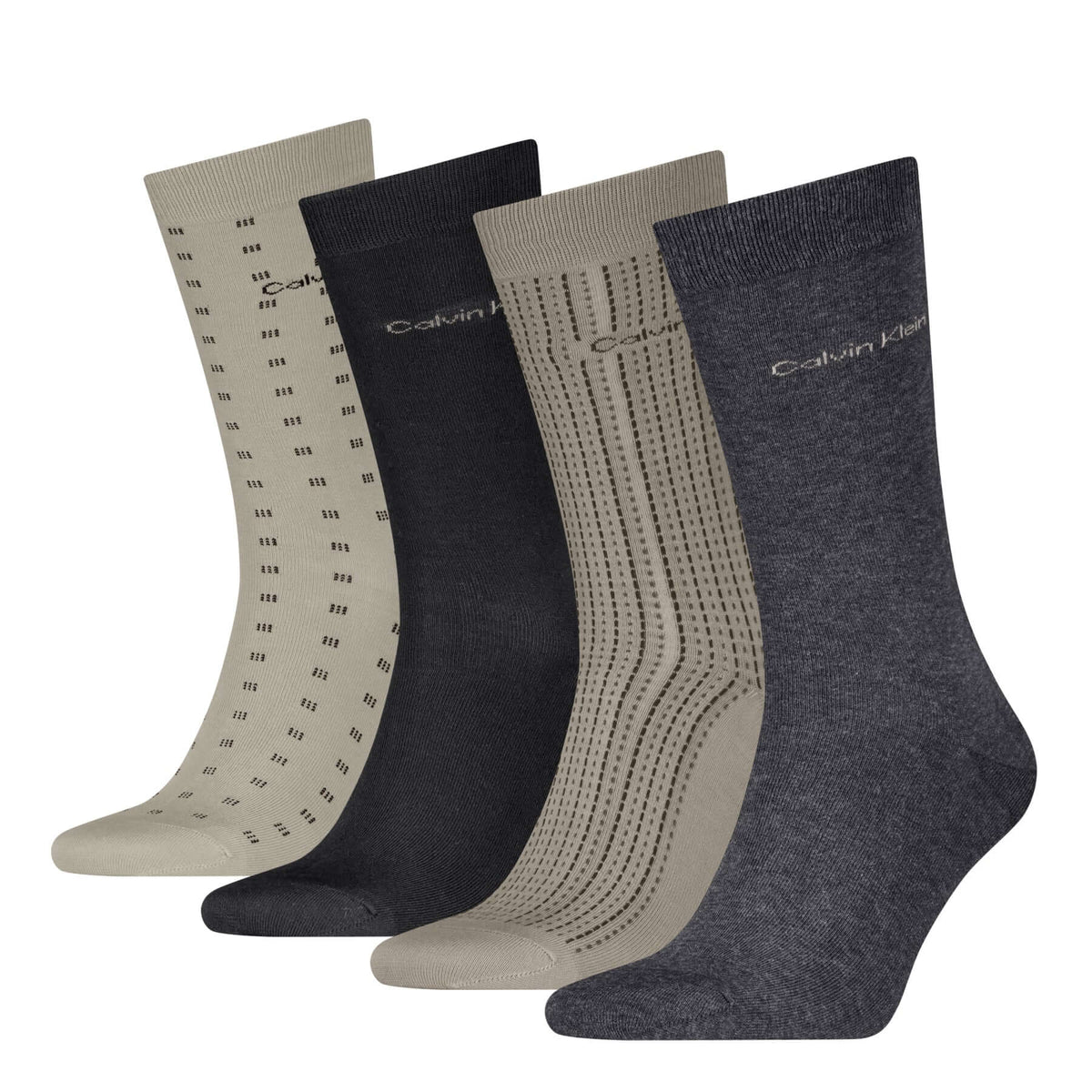 Calvin Klein Men's 4 Pack AOP Crew Socks Gift Box - Beige