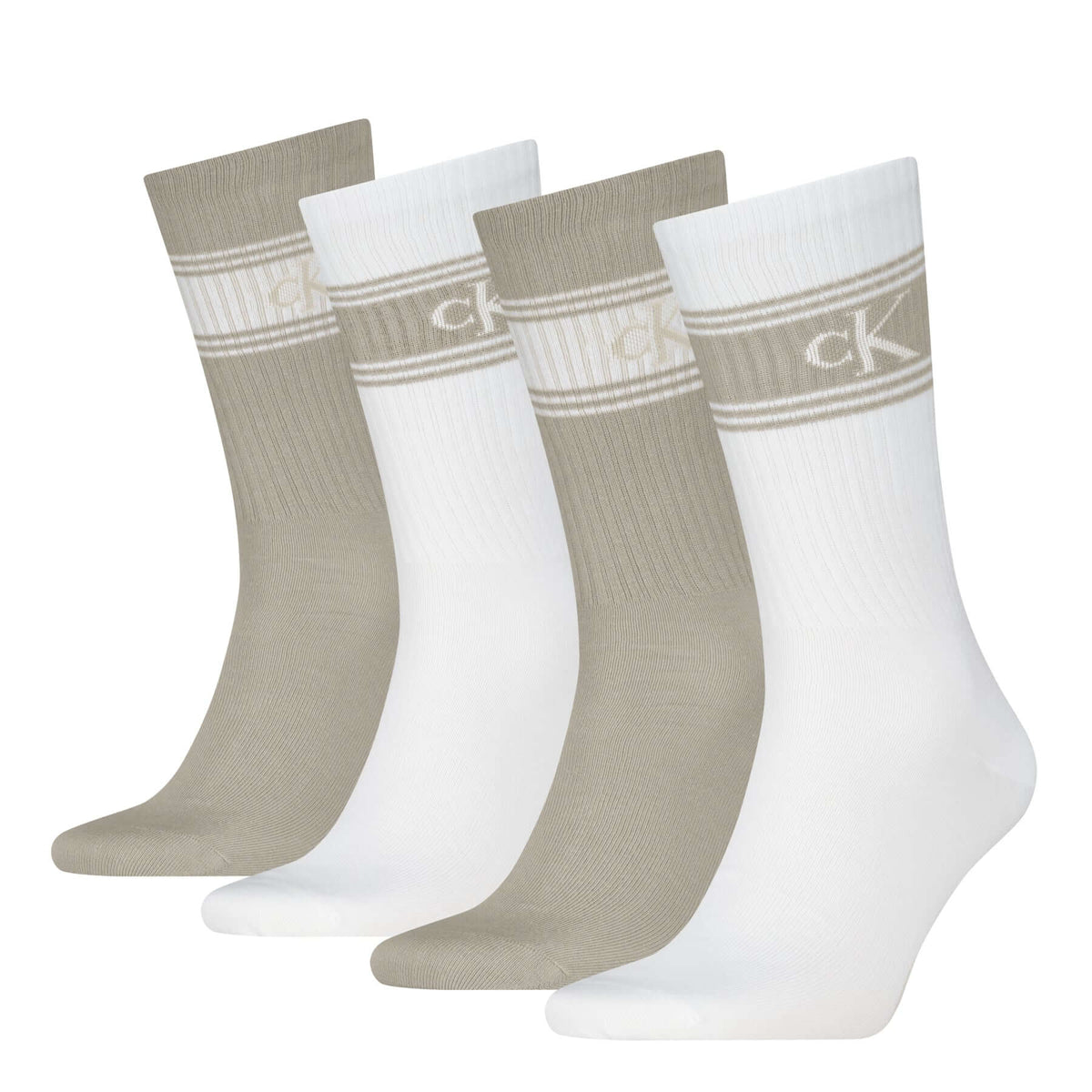 Calvin Klein Men's 4 Pack Sport Logo Crew Socks Gift Box - Beige/White