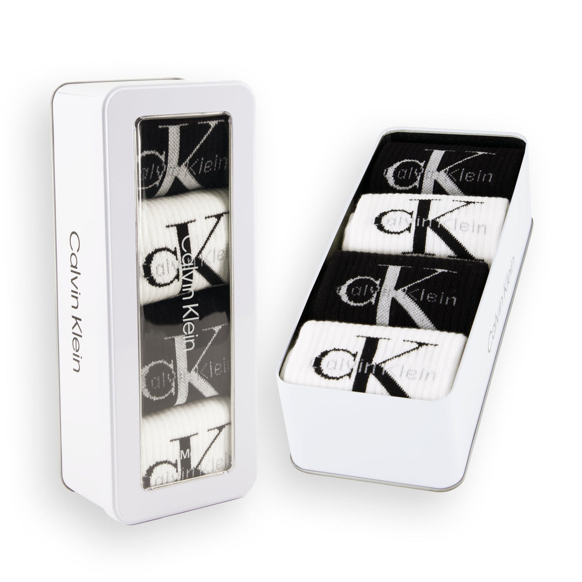 Calvin Klein Men's 4 Pack Monogram Crew Socks Gift Box - Black/White