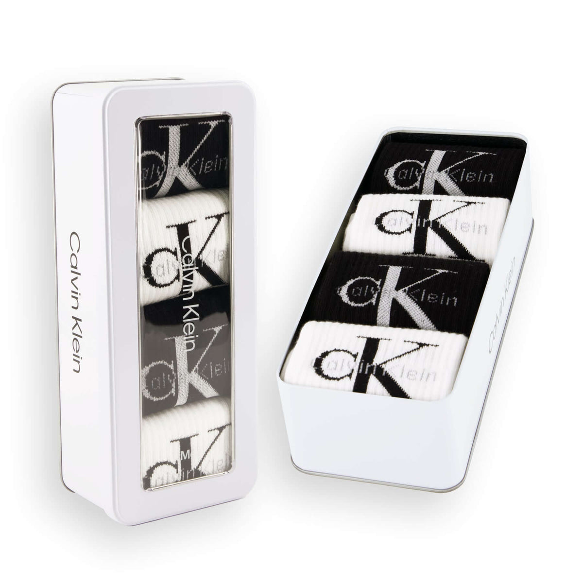 Calvin Klein Men's 4 Pack Monogram Crew Socks Gift Box - Black/White
