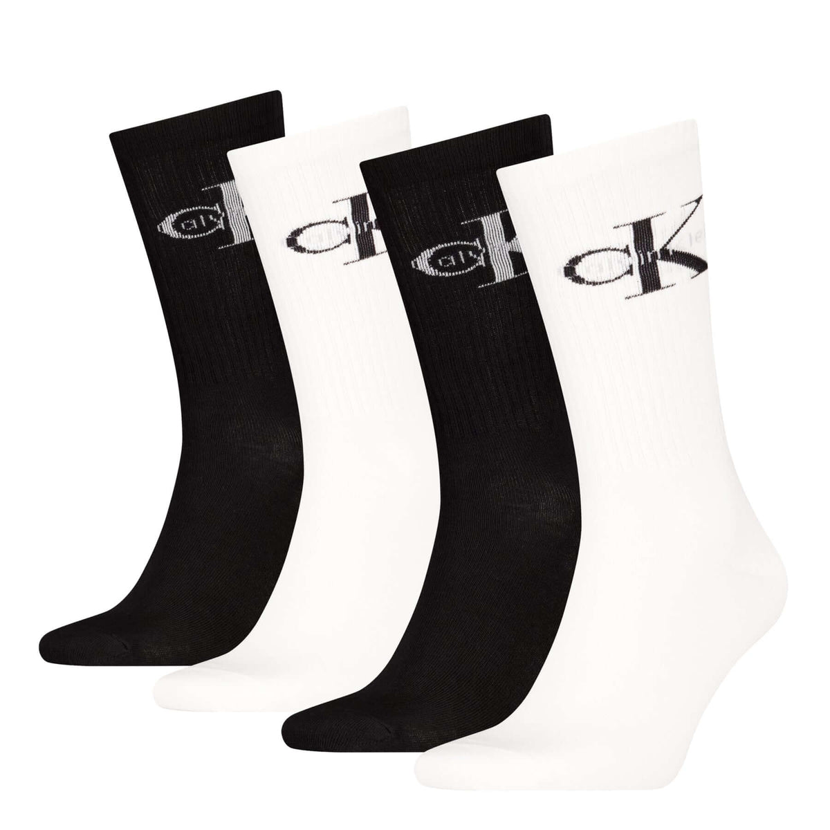 Calvin Klein Men's 4 Pack Monogram Crew Socks Gift Box - Black/White