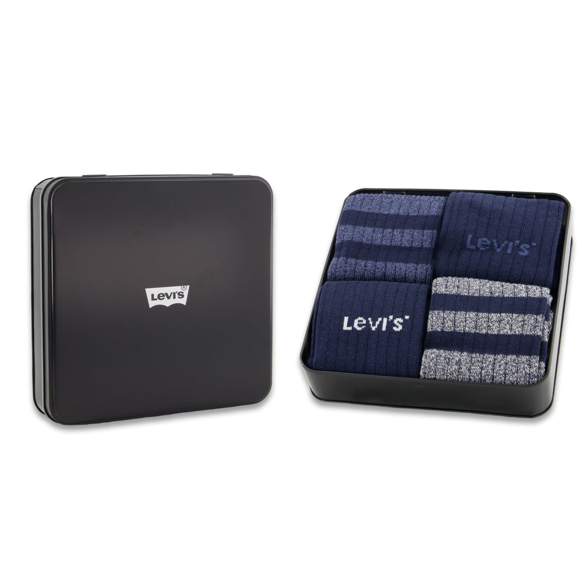Levi's Men's 4 Pack Mouline Crew Socks Gift Box - Blue Combo