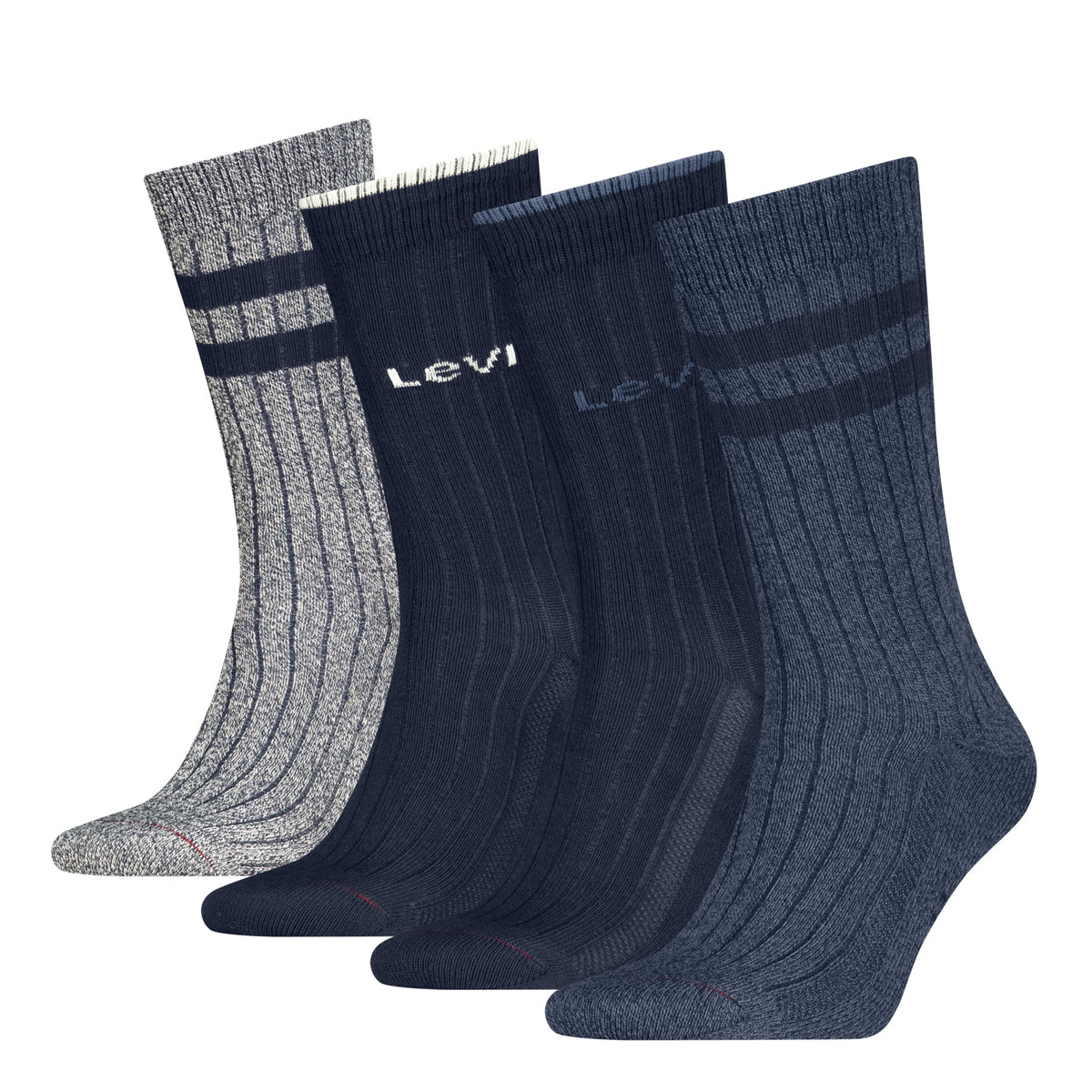 Levi's Men's 4 Pack Mouline Crew Socks Gift Box - Blue Combo