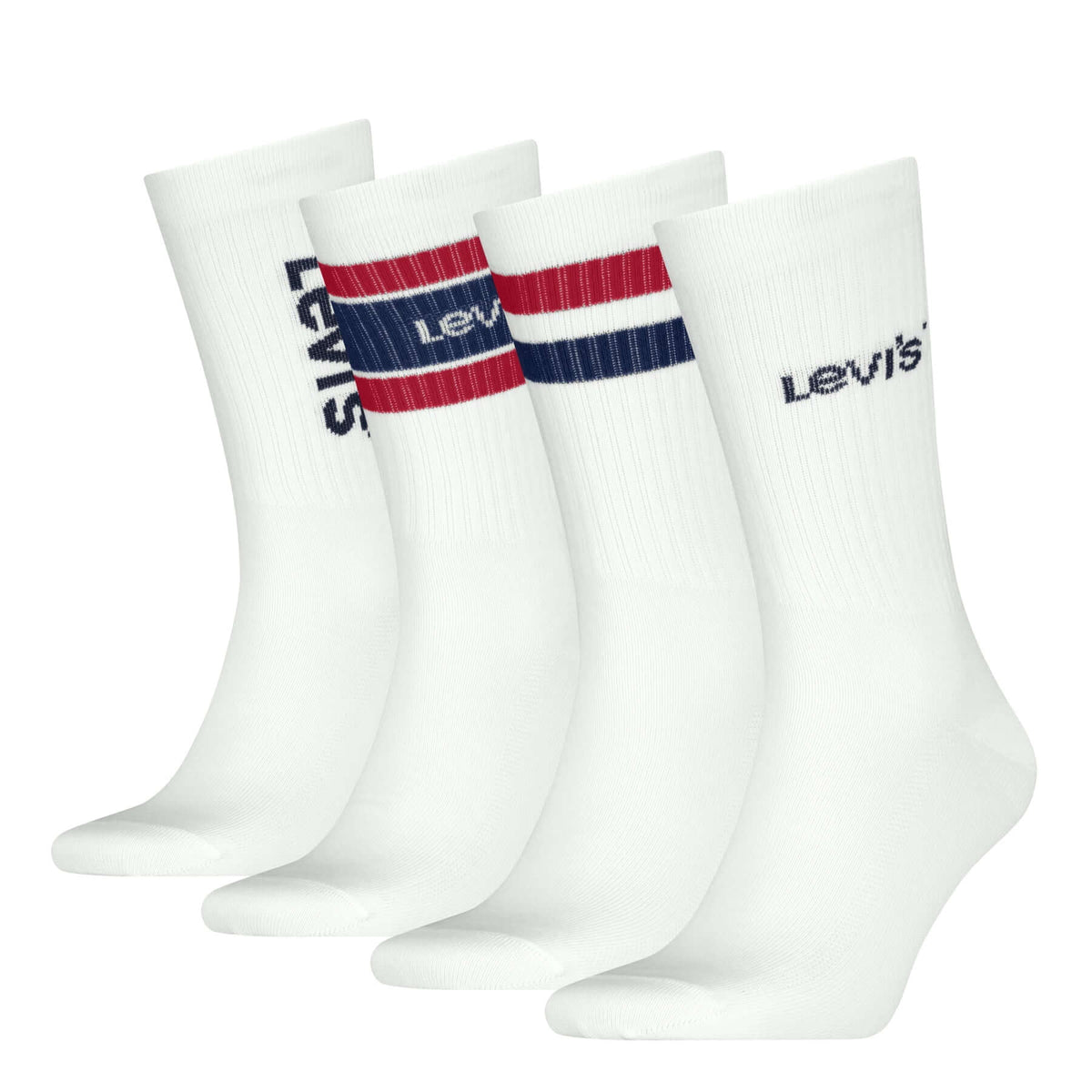 Levi's Men's 4 Pack Sport Crew Socks Gift Box - White/Red/Blue