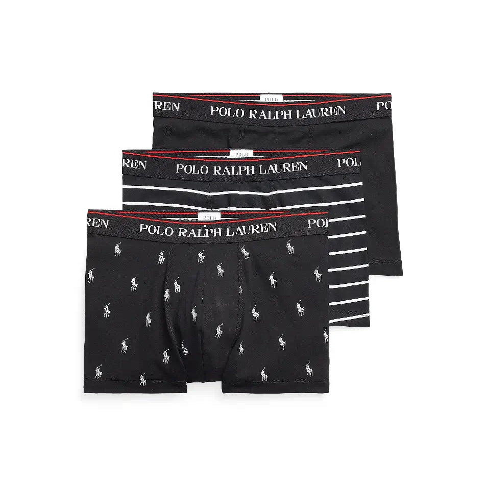 Polo Ralph Lauren Classic Cotton Stretch Boxer Trunks 3-Pack -Black/AOP/Stripes