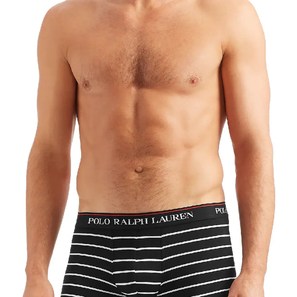 Polo Ralph Lauren Classic Cotton Stretch Boxer Trunks 3-Pack -Black/AOP/Stripes