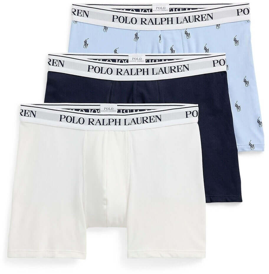 Polo Ralph Lauren Three-Pack Stretch Cotton Boxer Briefs - Navy/White/Office Blue
