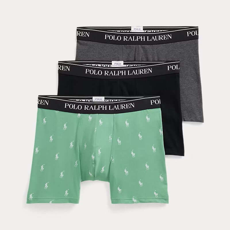 Polo Ralph Lauren Three-Pack Stretch Cotton Boxer Briefs - Black/Heather/Pistachio