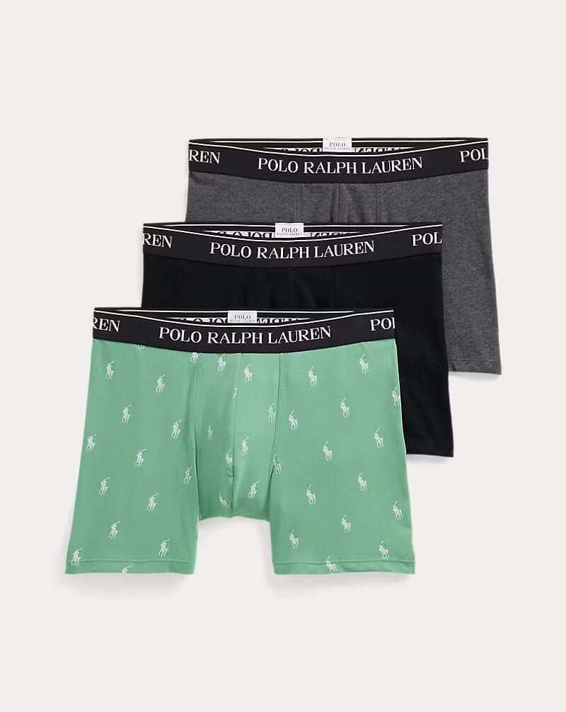 Polo Ralph Lauren Three-Pack Stretch Cotton Boxer Briefs - Black/Heather/Pistachio