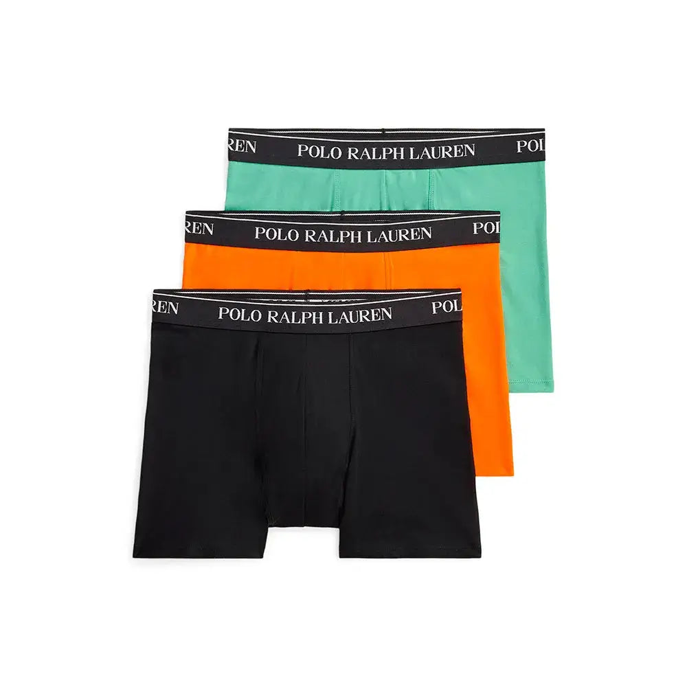 Polo Ralph Lauren Three-Pack Stretch Cotton Boxer Briefs - Green, Orange, Black