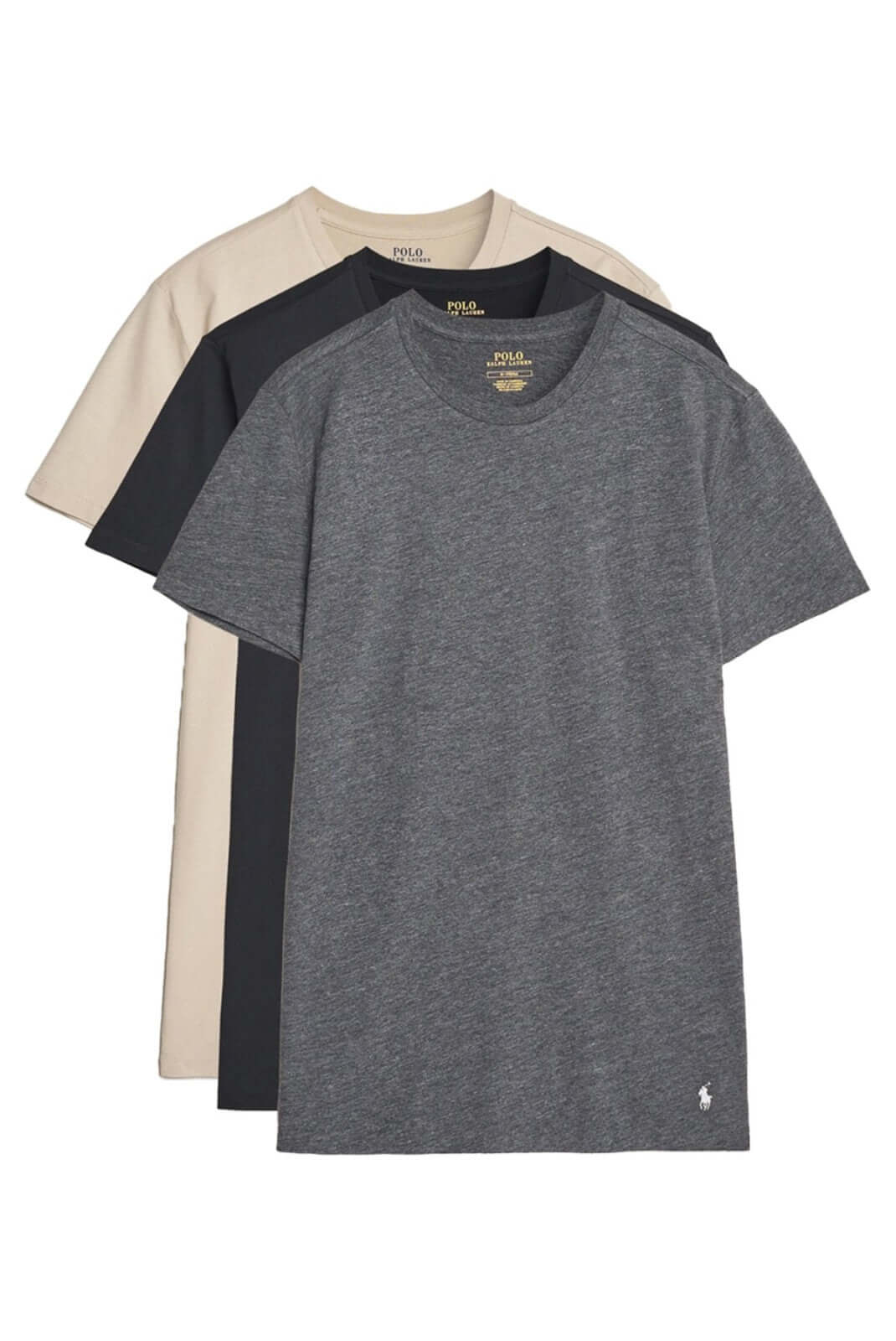 Polo Ralph Lauren Crewneck 3 Pack T-Shirts - Black/Beige/Grey Heather