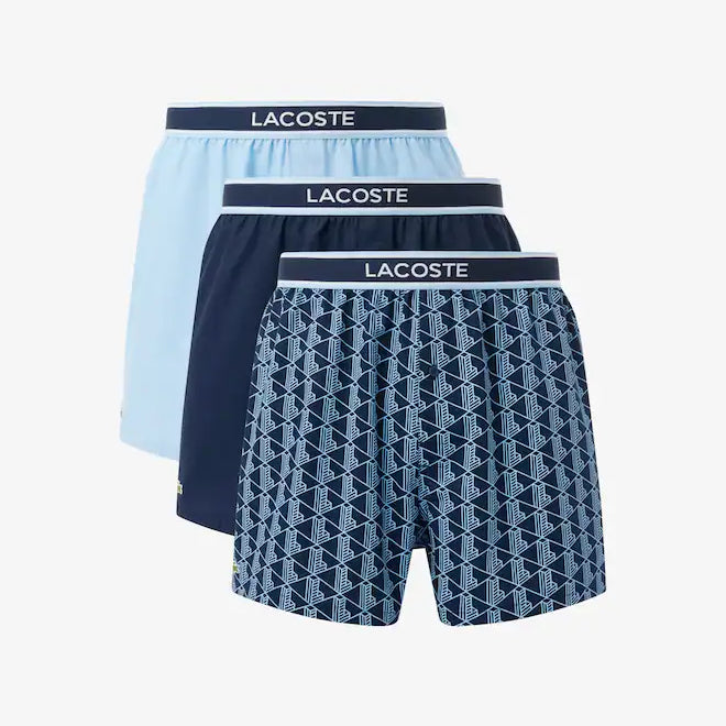 Lacoste Men’s 3-Pack Cotton Poplin Boxers – Blue Underwear