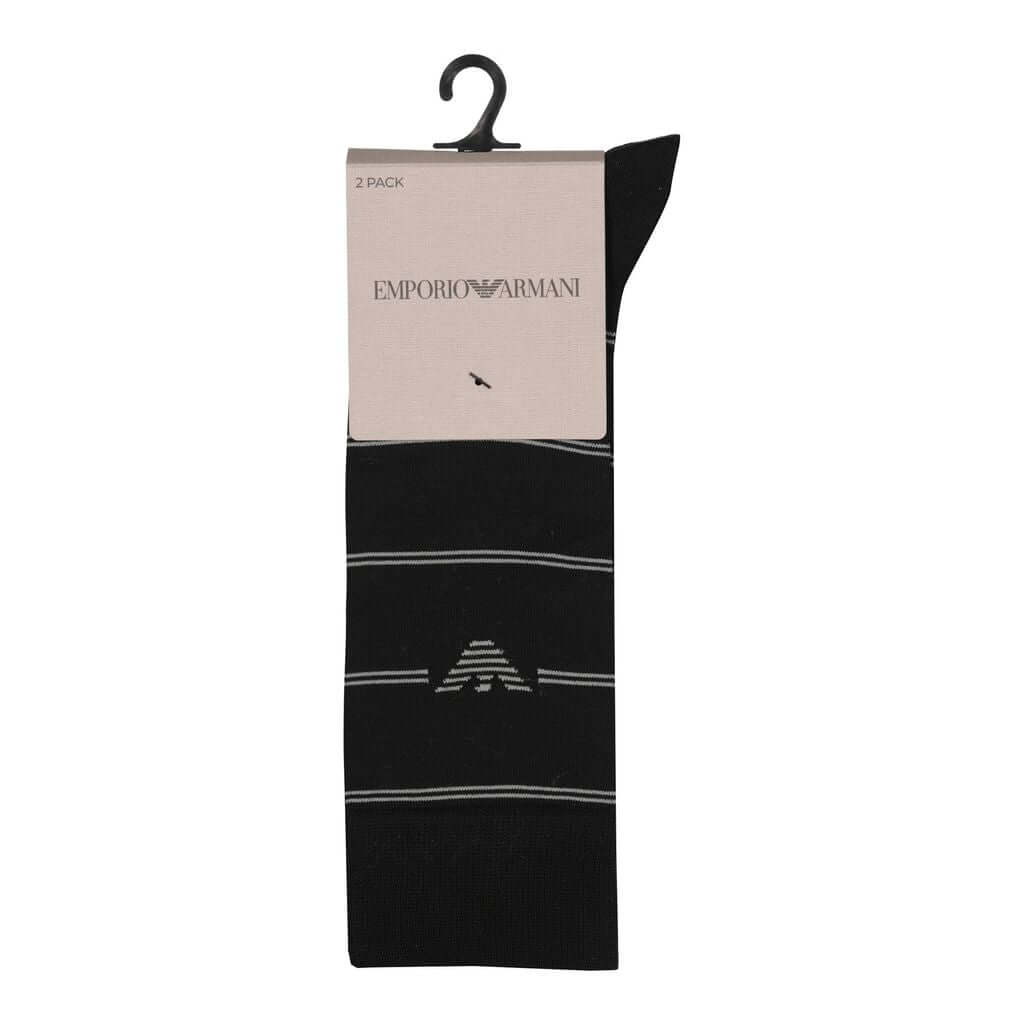 Emporio Armani Men’s Pattern Mix Socks 2-Pack – Black / Black Striped
