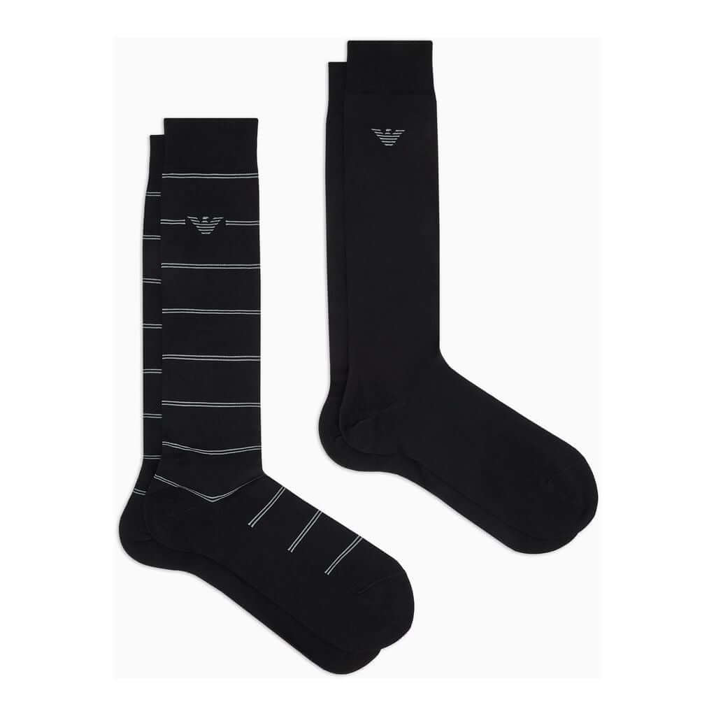 Emporio Armani Men’s Pattern Mix Socks 2-Pack – Black / Black Striped