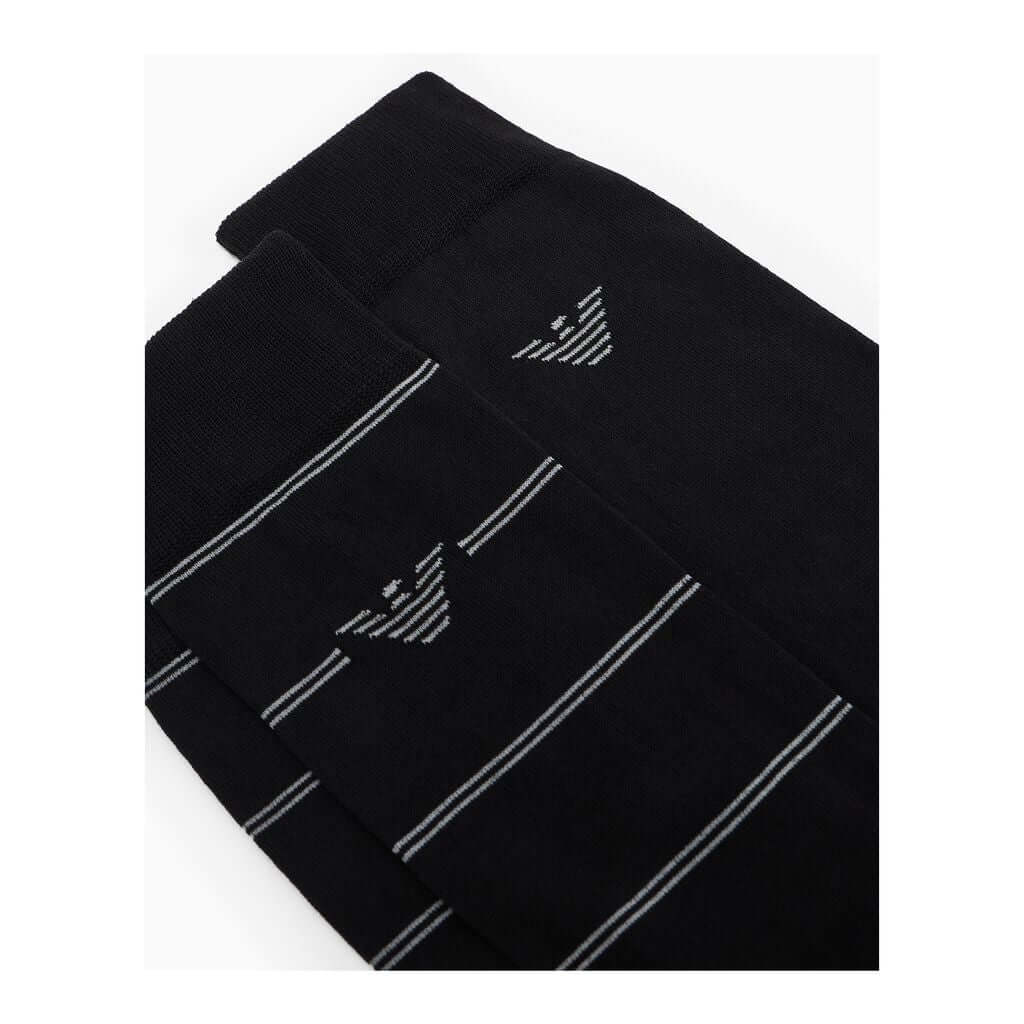 Emporio Armani Men’s Pattern Mix Socks 2-Pack – Black / Black Striped
