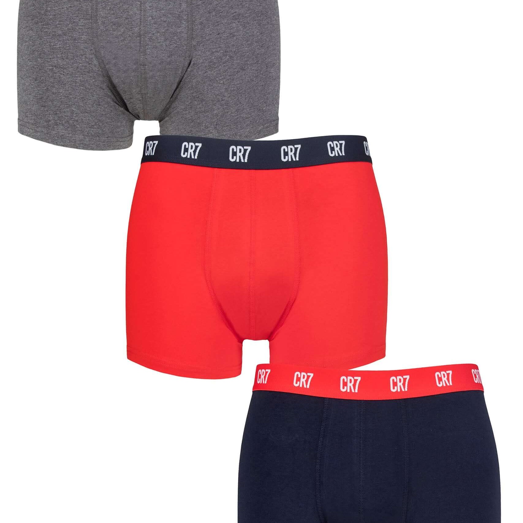 CR7 3-Pack Men's Cotton Fashion Trunk - Grey / Red /Navy