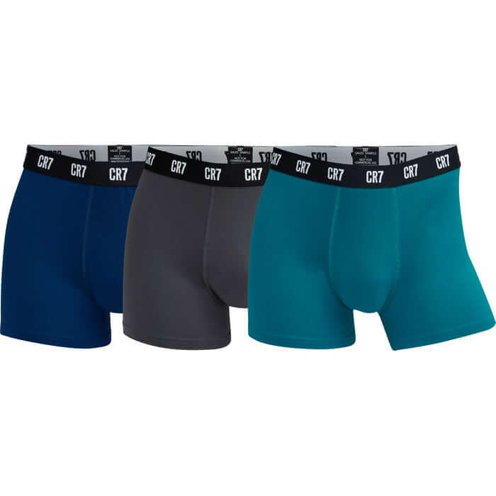 CR7 Men's 3 Pack Microfiber Performance Trunks - Blue with Grey