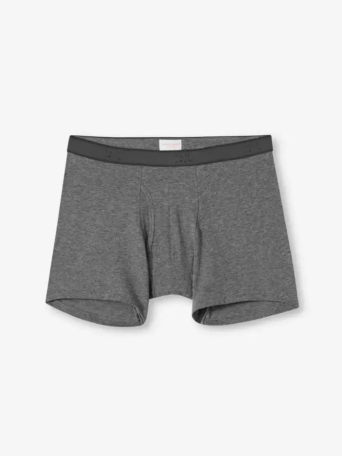 Derek Rose Jack Men’s Pima Cotton Stretch Trunks – Fitted Long Leg, Charcoal