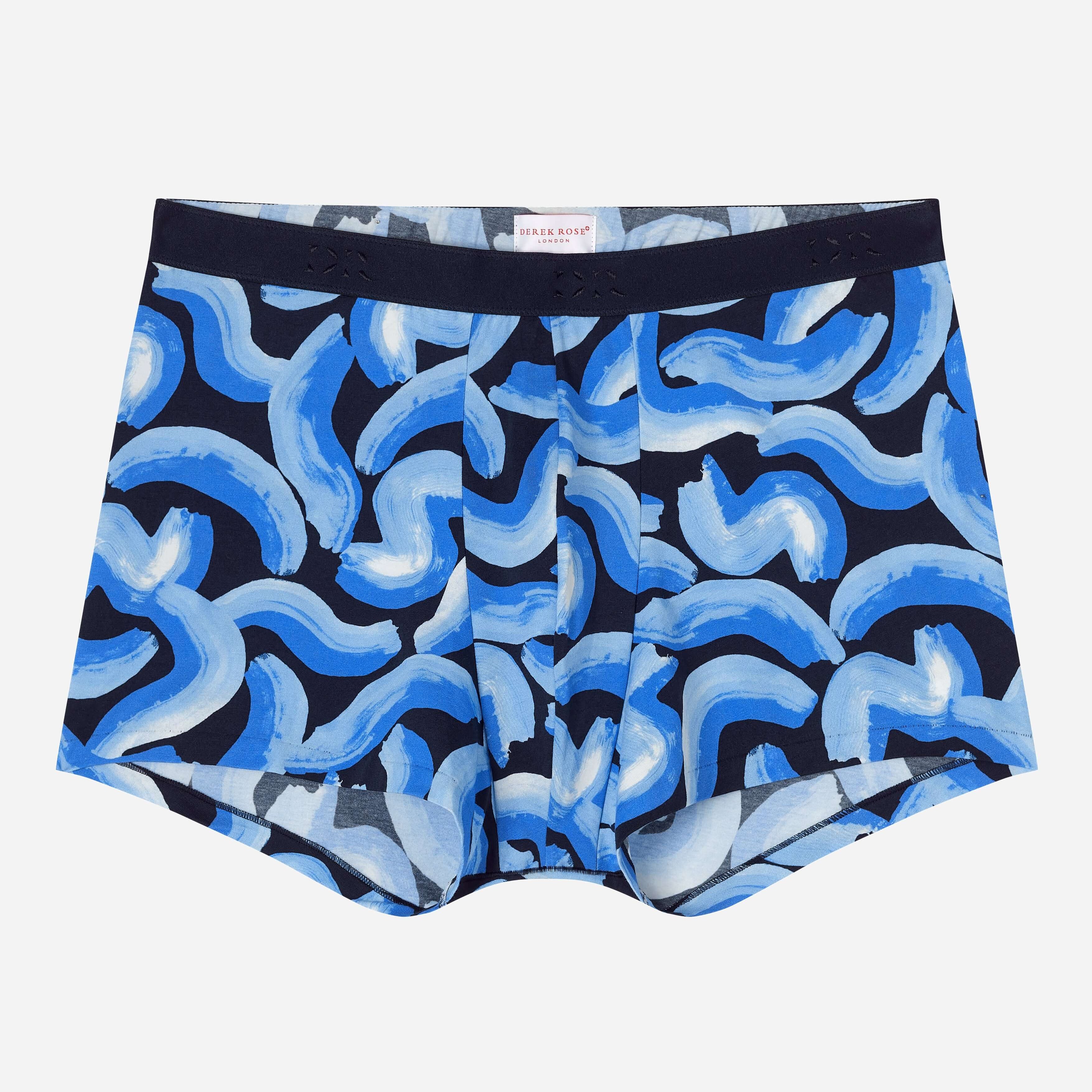 Derek Rose Men's Trunks - Navy Brushstroke Pima Cotton
