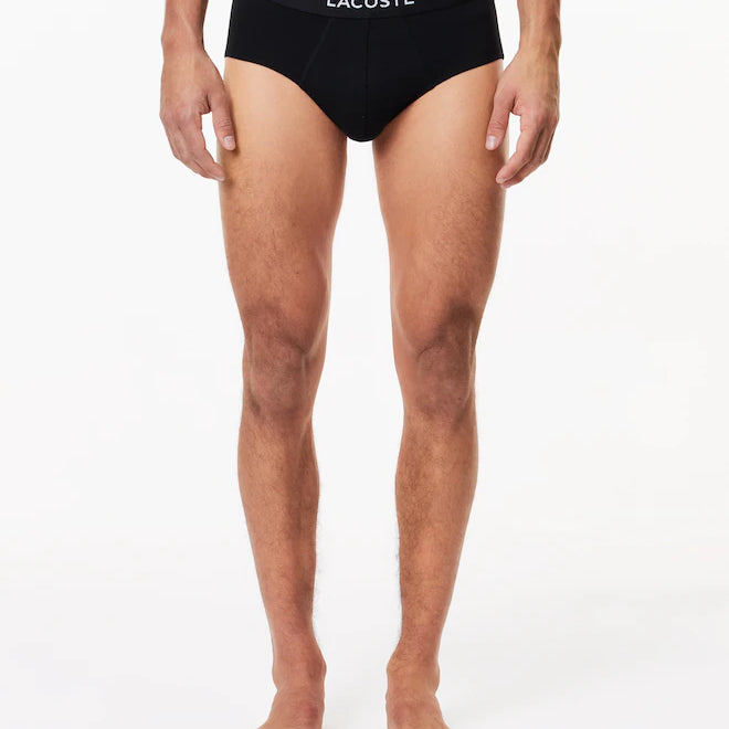 Lacoste 3-Pack Logo Waist Cotton Briefs - Black