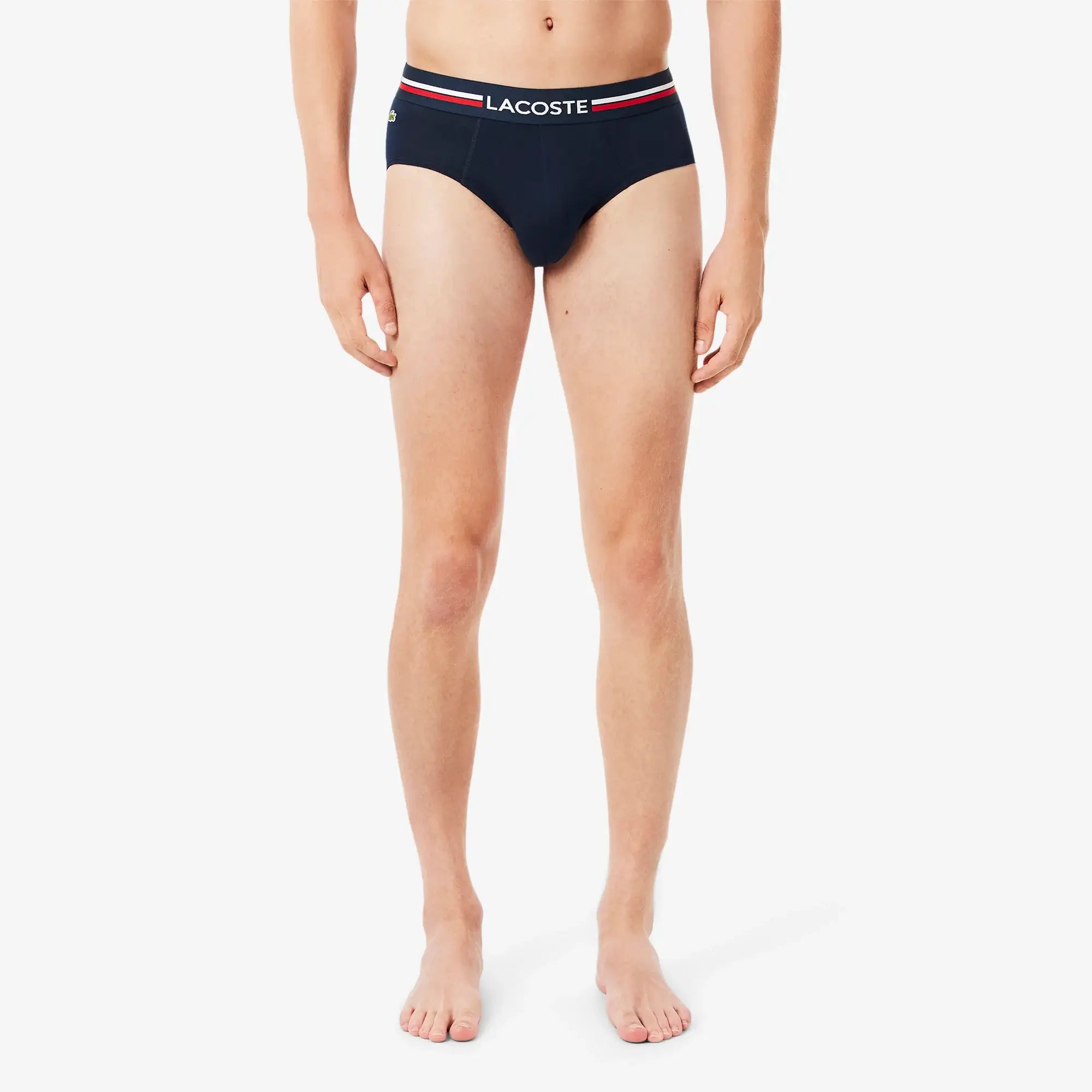 Lacoste Men’s 3-Pack Cotton Briefs - Navy Blue / Grey Chine / Red • W34