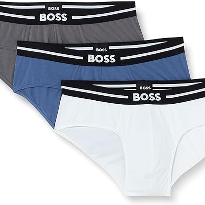 BOSS Men's 3 Pack Stretch Cotton Briefs - Blue/White/Grey