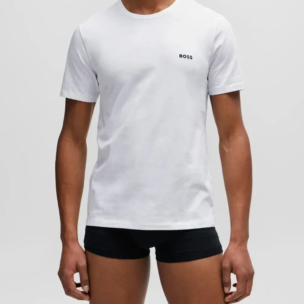 Boss 3 Pack Regular Fit Cotton T-Shirts Logo Embroidered - Burgundy/White/Black