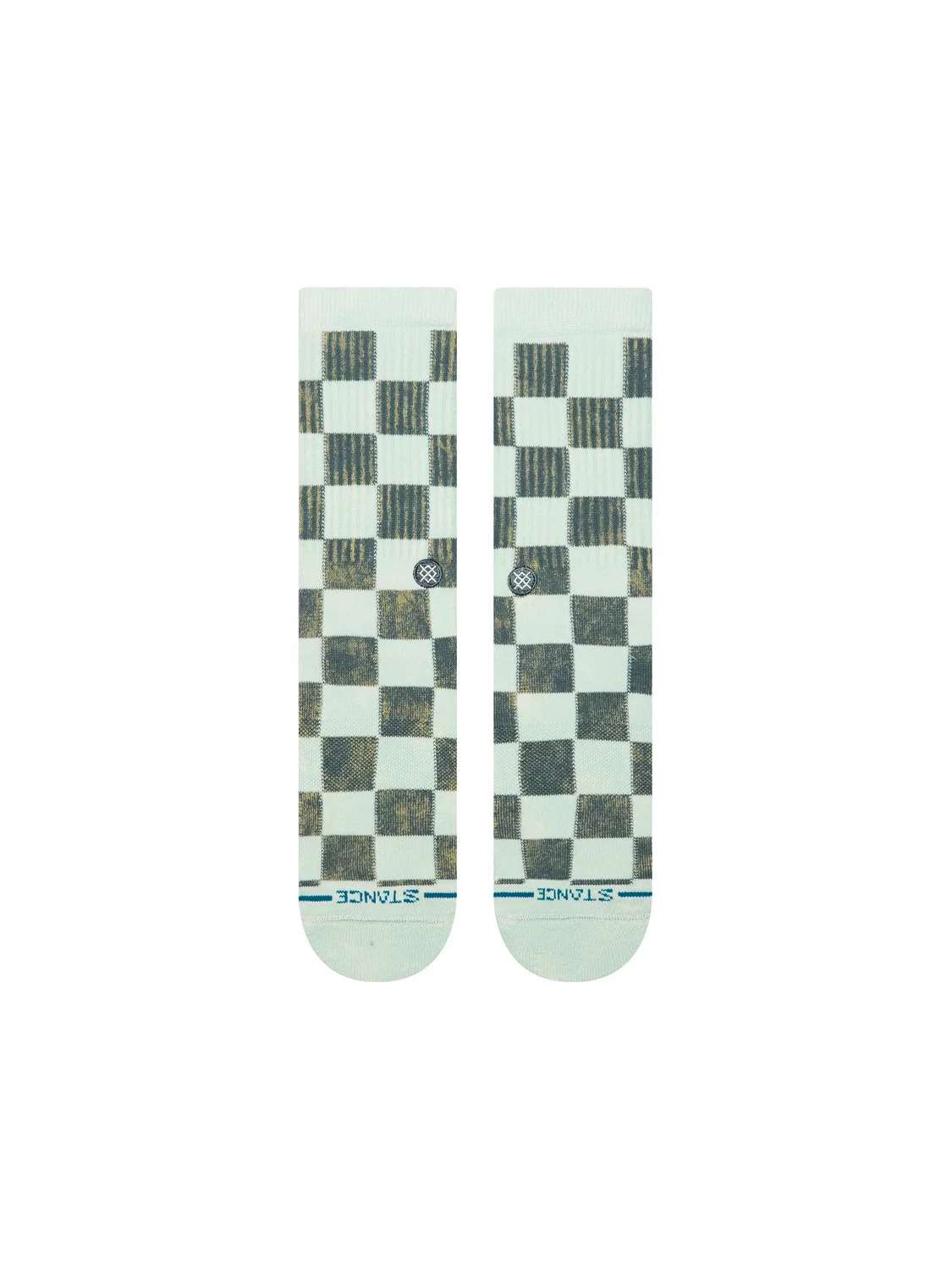 Stance Dance Floor Dusty Aqua crew socks – flat checkerboard front view