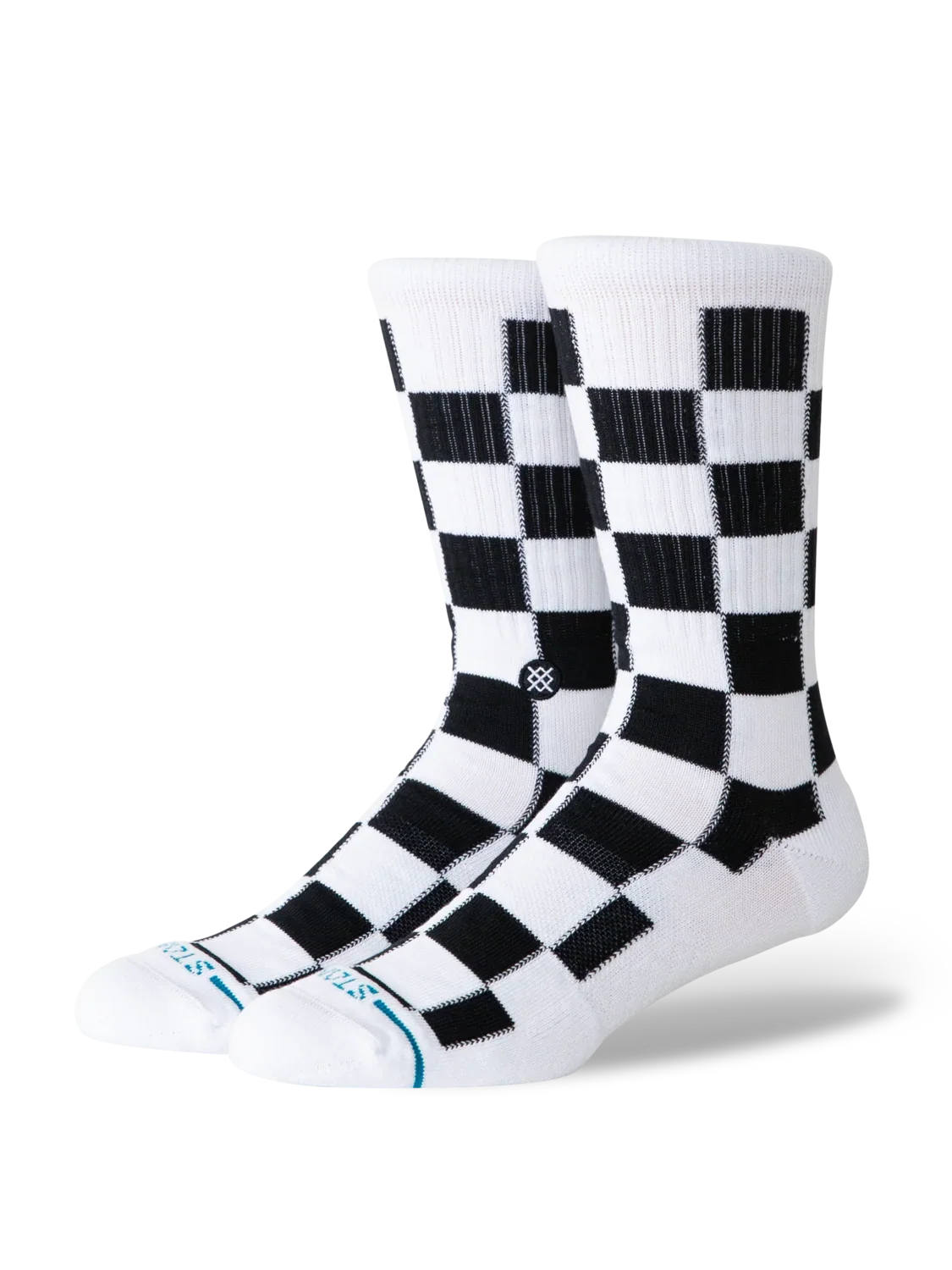 Stance Dance Floor White black checkerboard crew socks – angled view
