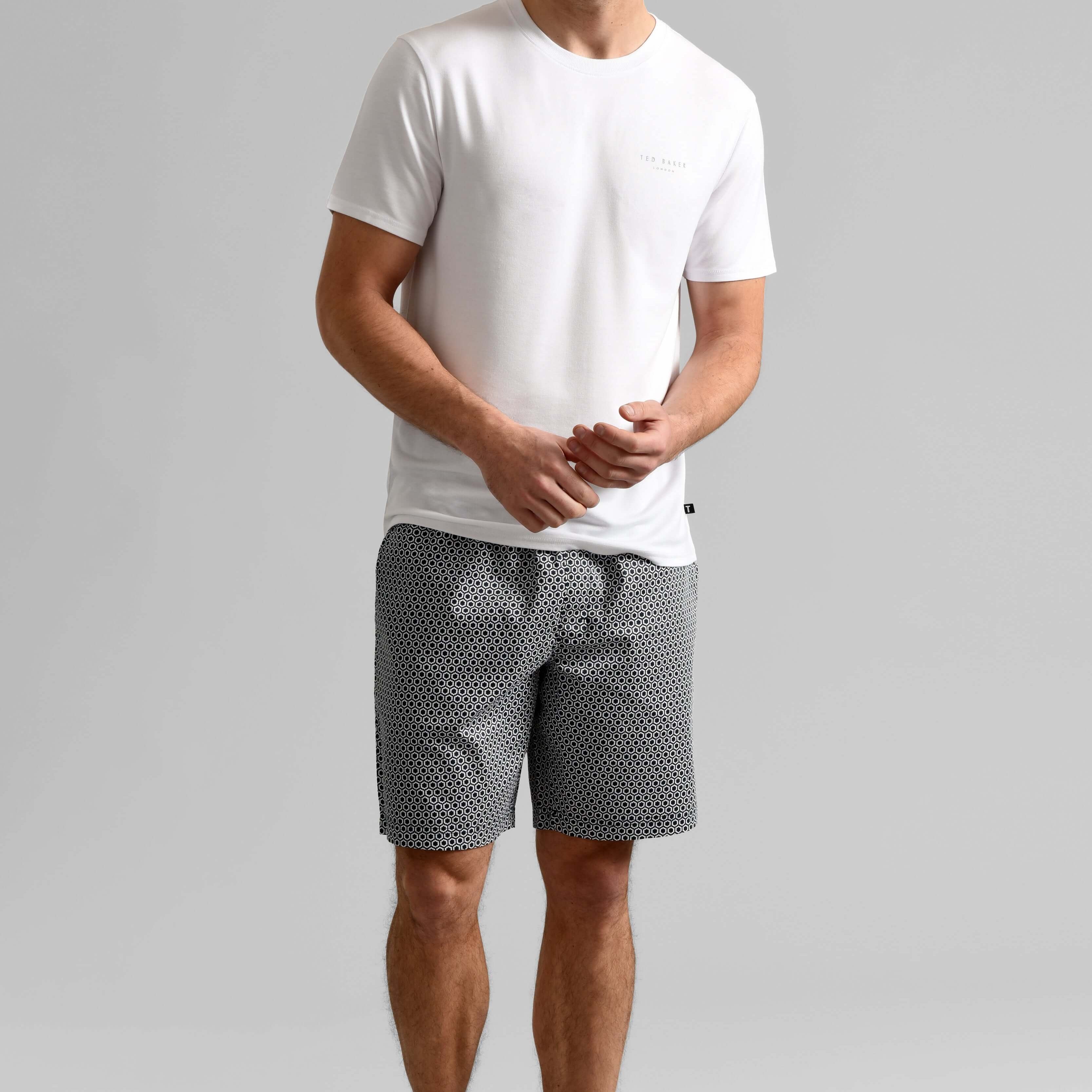 Ted Baker Mens White T-Shirt & Printed Shorts Lounge Set Lounge Set - Modal