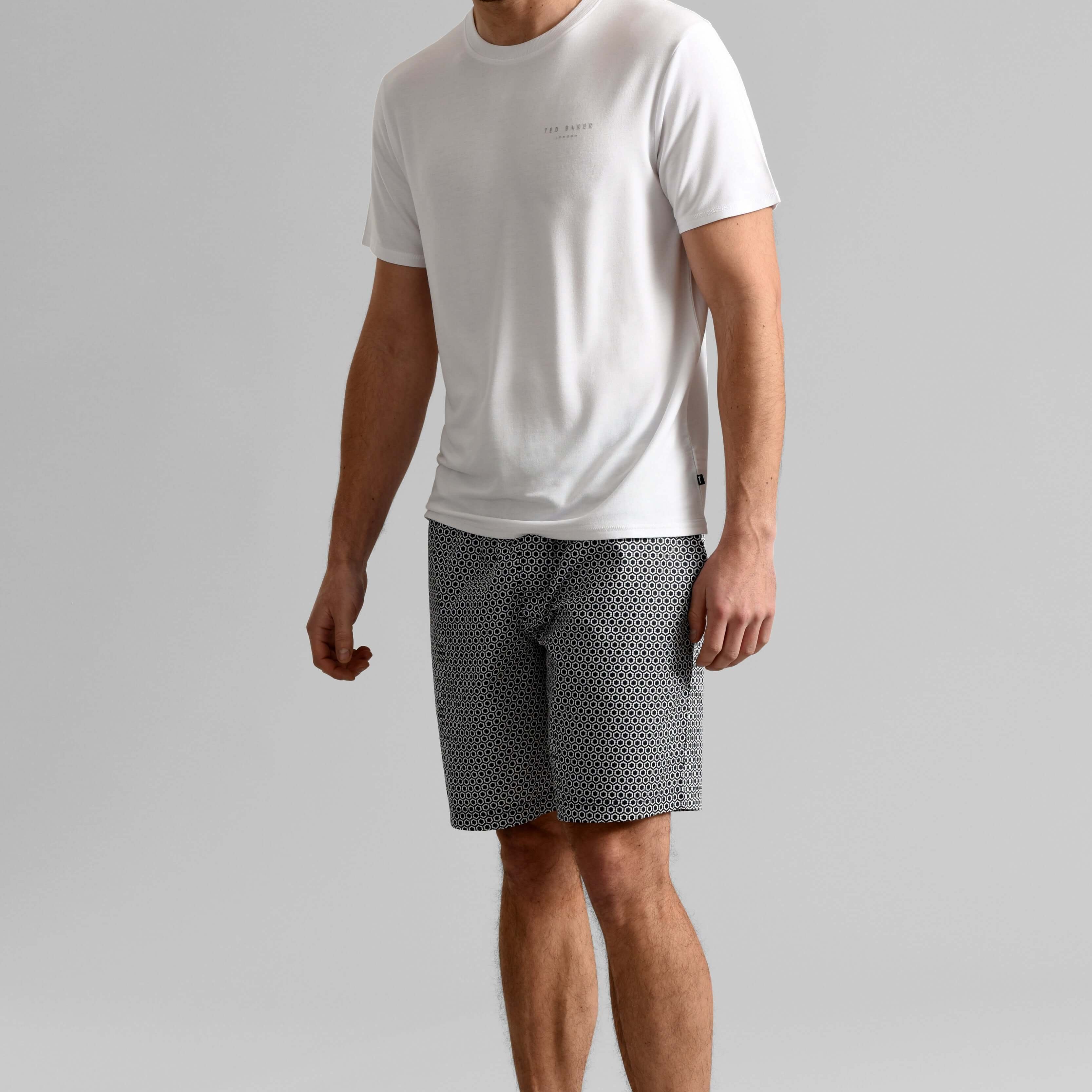Ted Baker Mens White T-Shirt & Printed Shorts Lounge Set Lounge Set - Modal