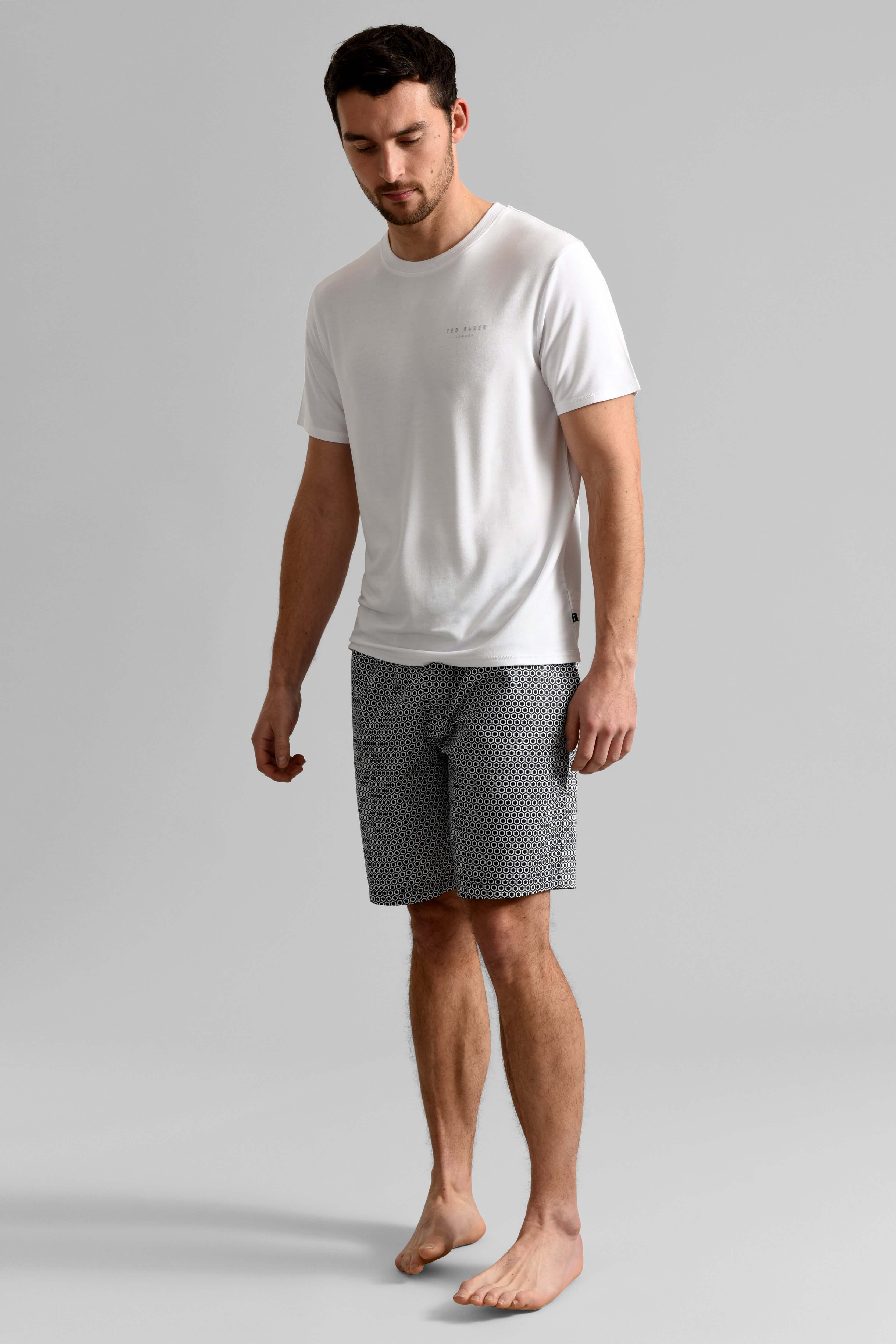 Ted Baker Mens White T-Shirt & Printed Shorts Lounge Set Lounge Set - Modal