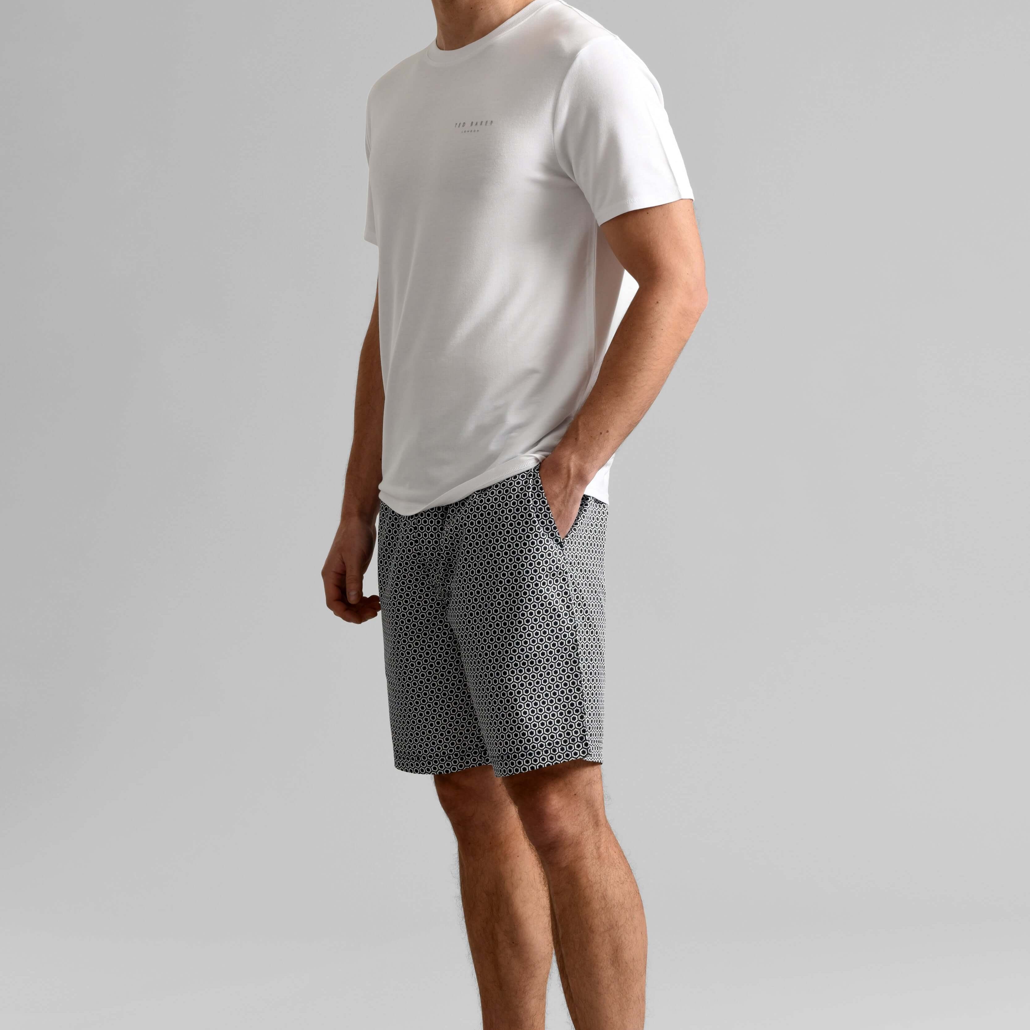 Ted Baker Mens White T-Shirt & Printed Shorts Lounge Set Lounge Set - Modal