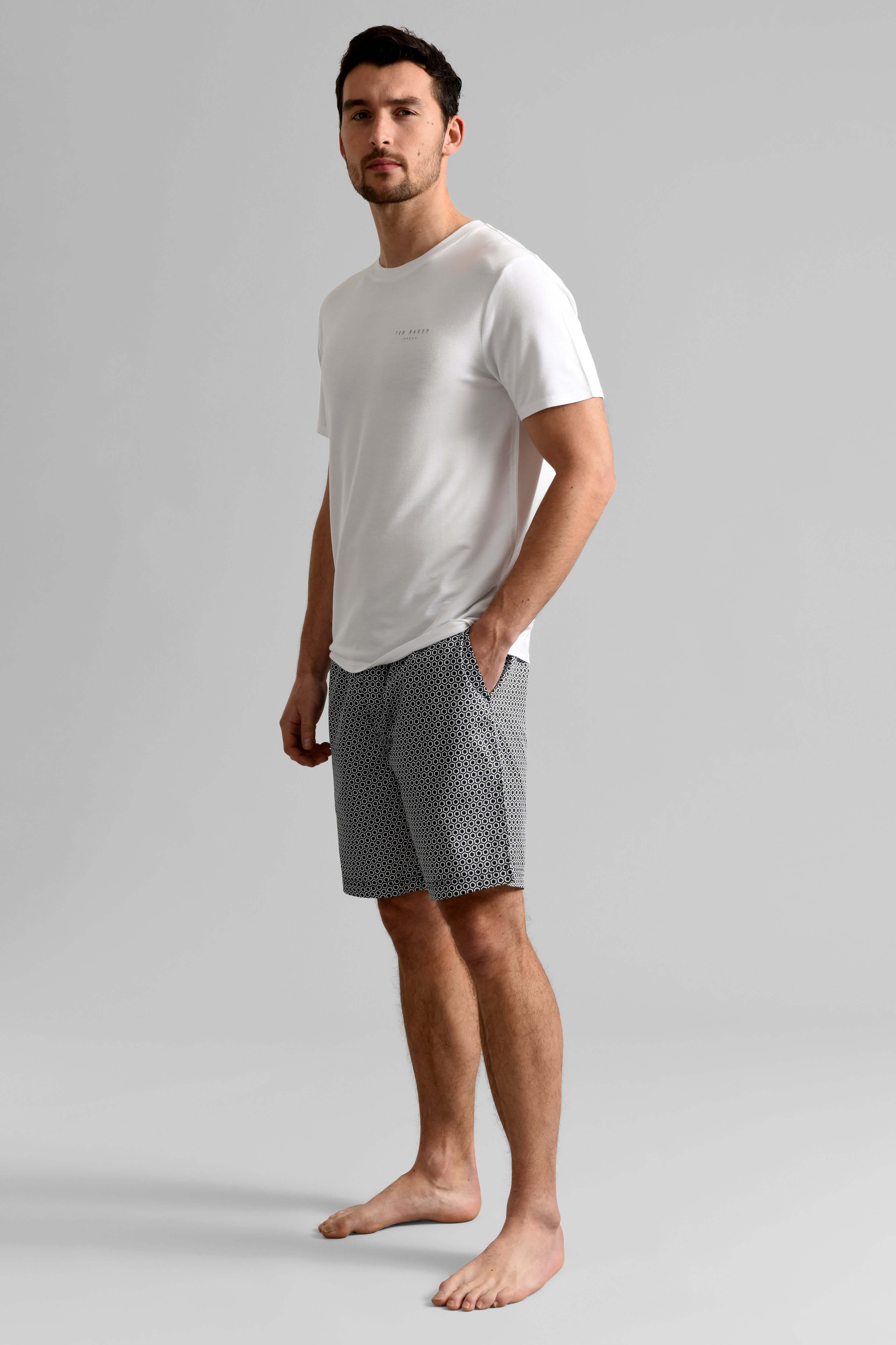 Ted Baker Mens White T-Shirt & Printed Shorts Lounge Set Lounge Set - Modal