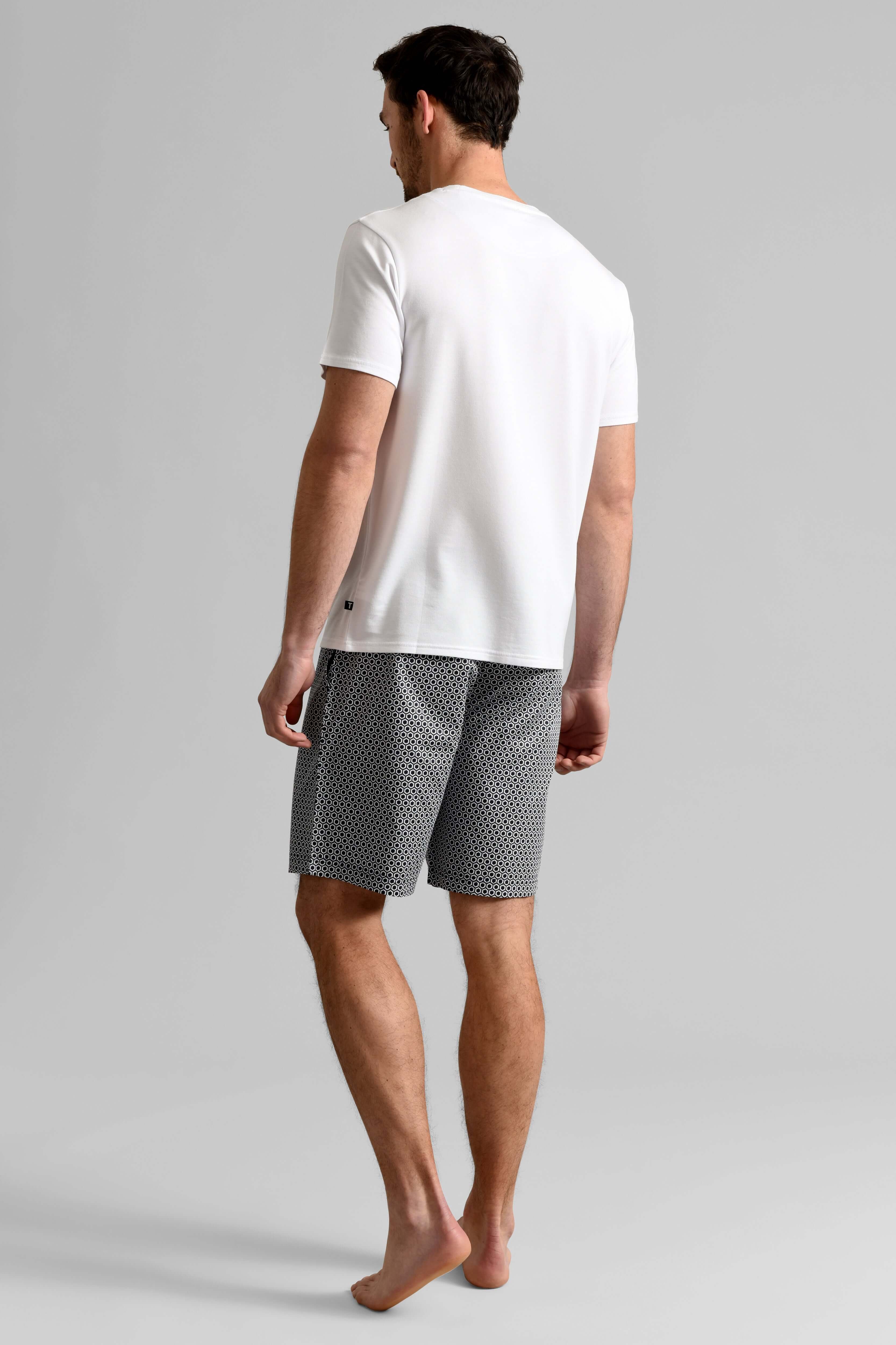 Ted Baker Mens White T-Shirt & Printed Shorts Lounge Set Lounge Set - Modal