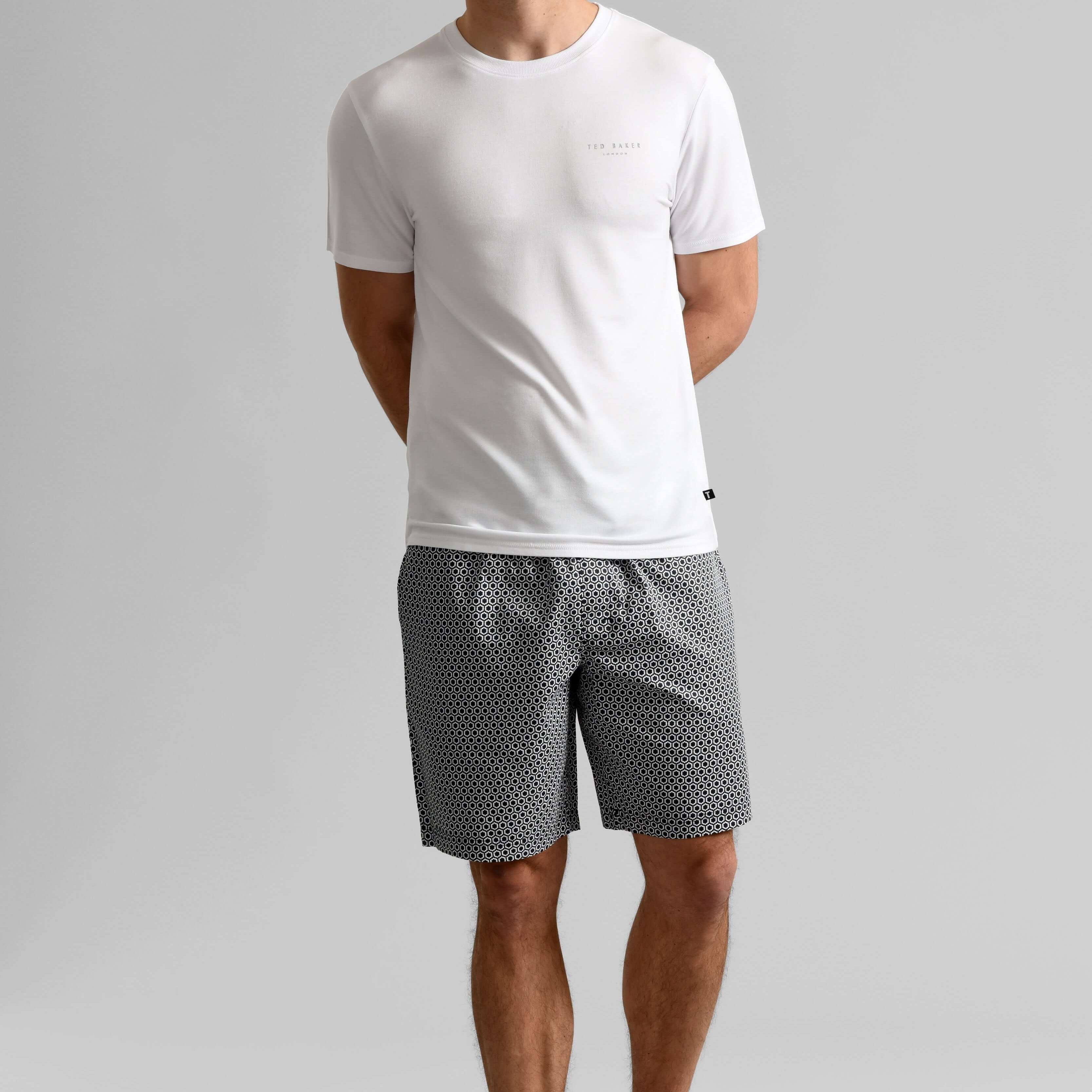 Ted Baker Mens White T-Shirt & Printed Shorts Lounge Set Lounge Set - Modal