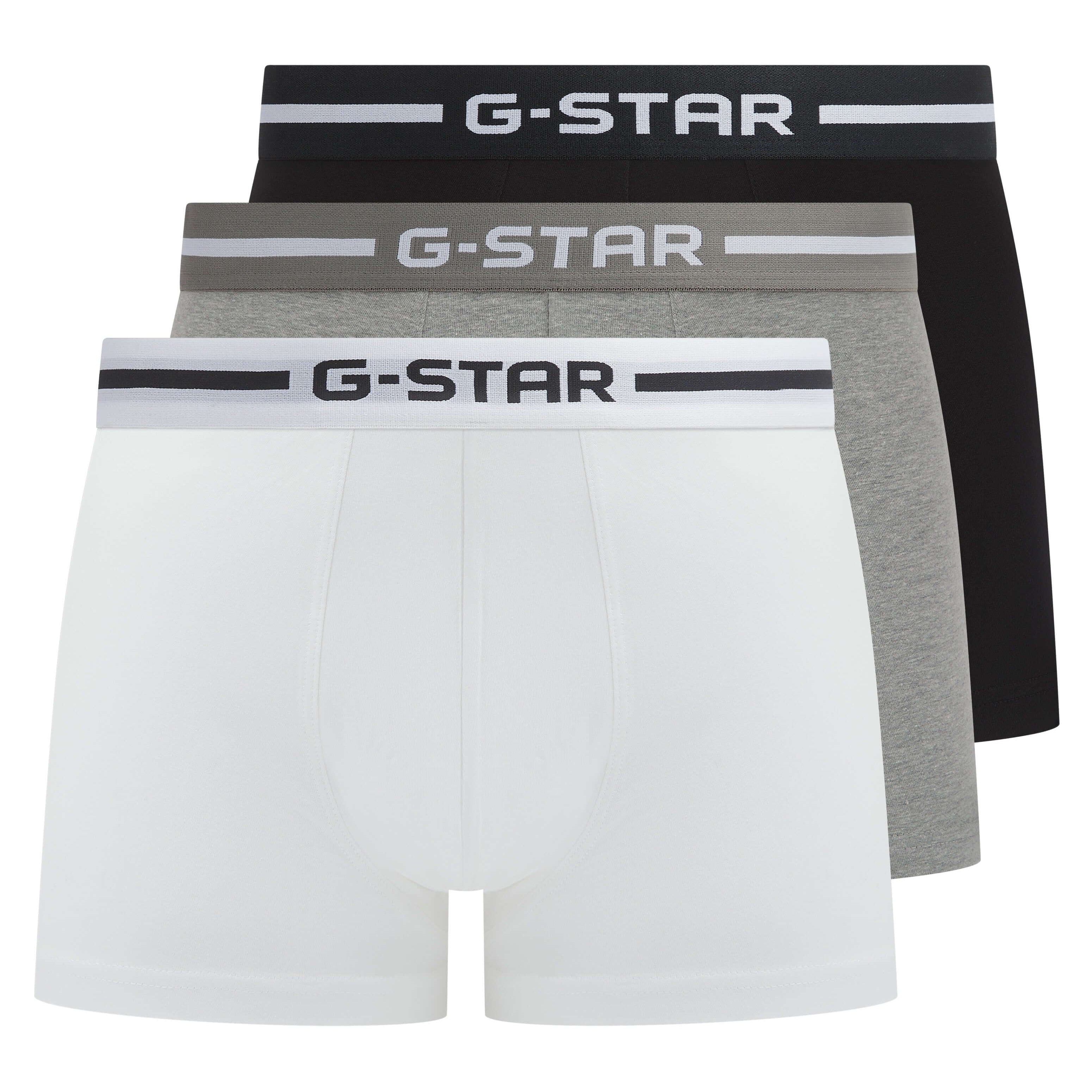 G-Star Men’s 3 Pack Cotton Stretch Trunks – Black, Grey, White
