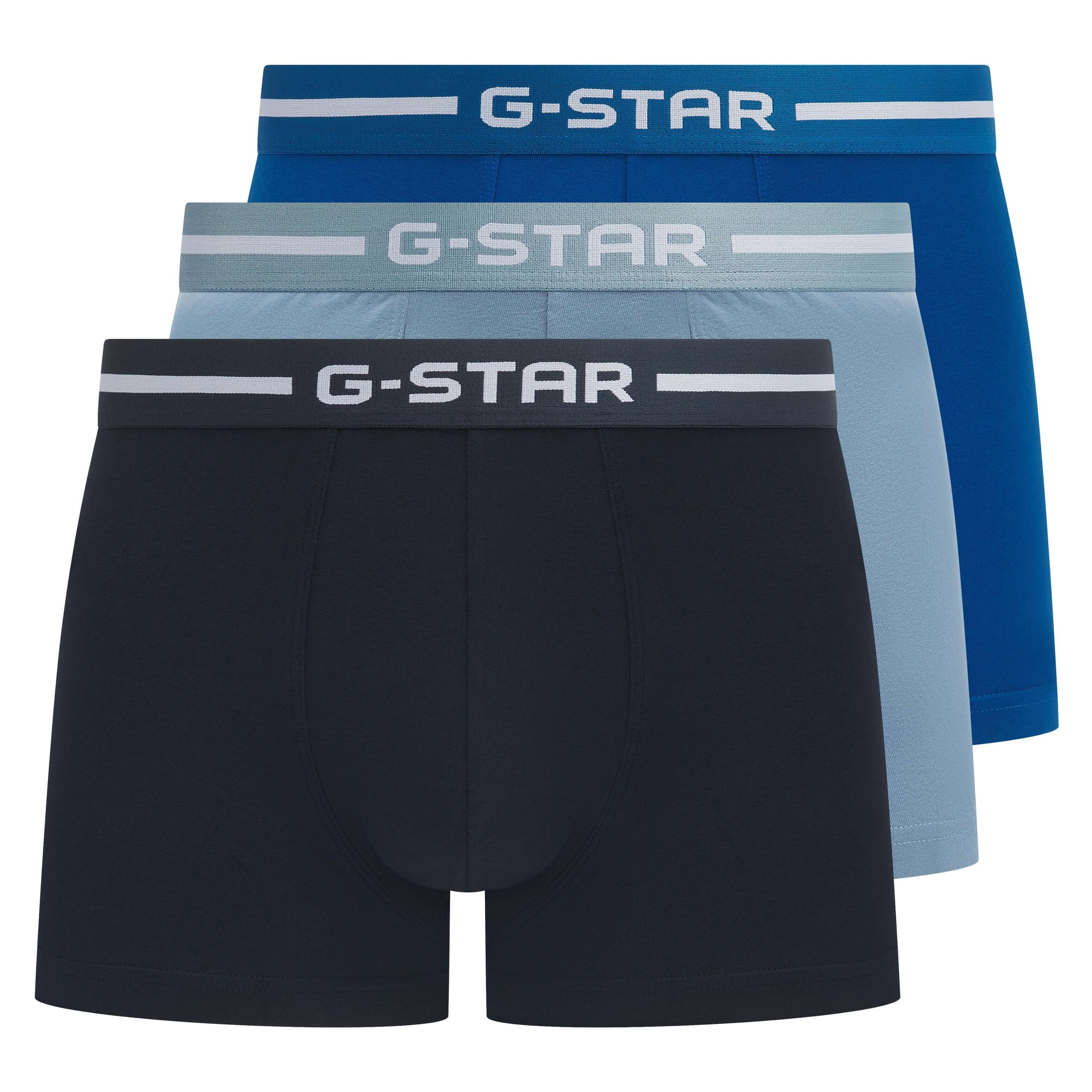 G-Star Men’s 3 Pack Cotton Stretch Trunks – Navy, Denim, Blue | Acre
