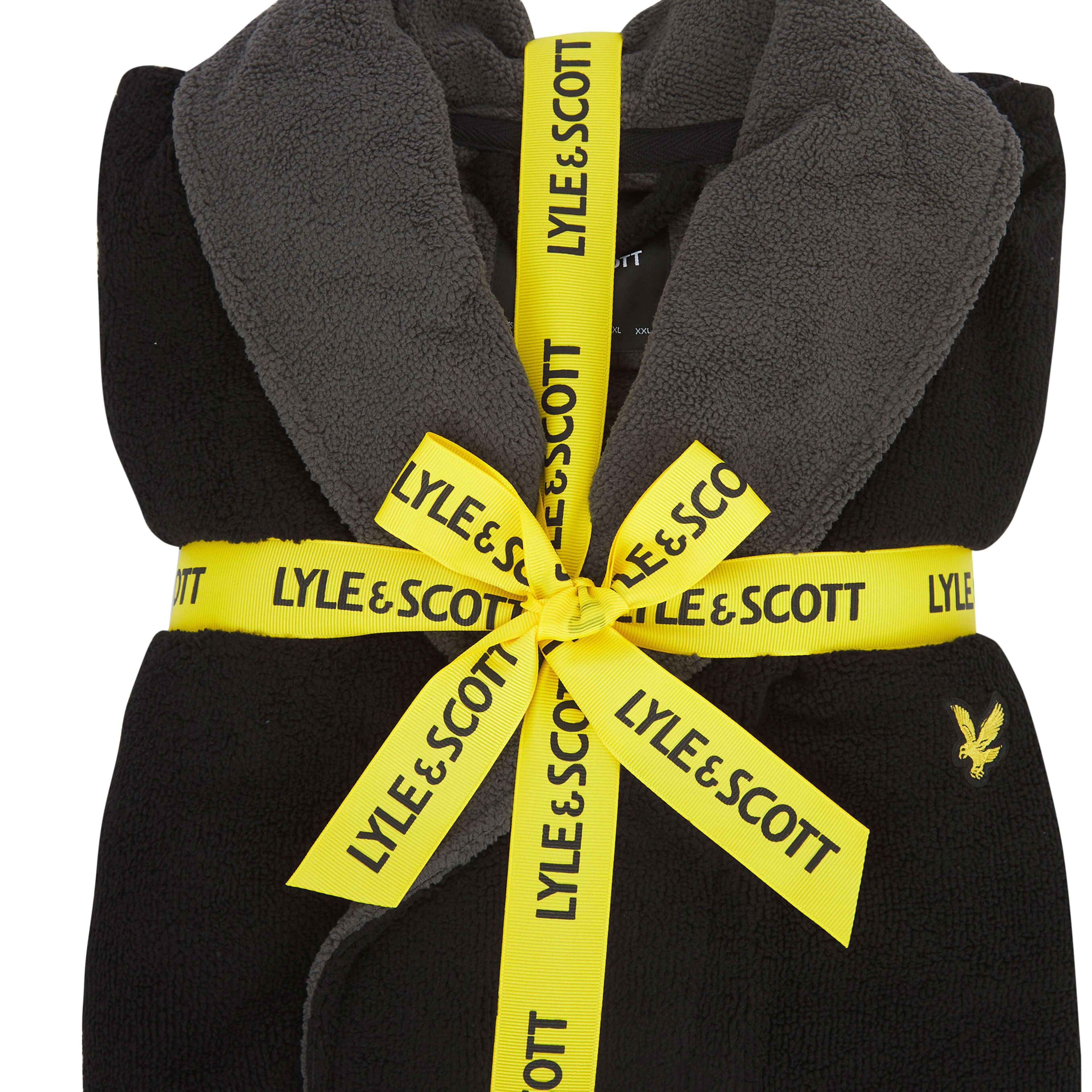 Lyle & Scott Adrian Bath Robe – Contrast Collar & Belt in Black