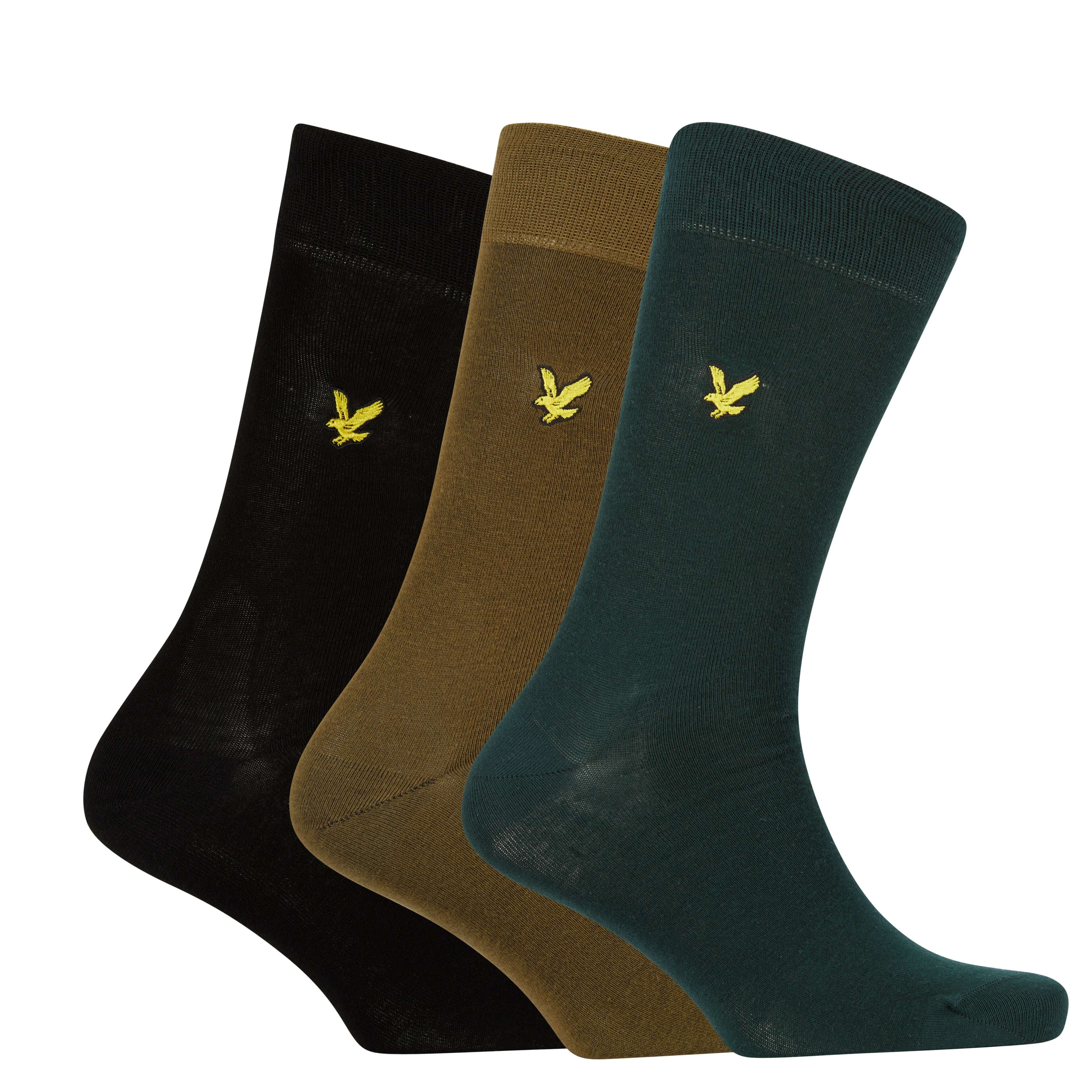 Lyle & Scott 3 Pack Angus Crew Socks - Pine Grove / Black / Dark Olive