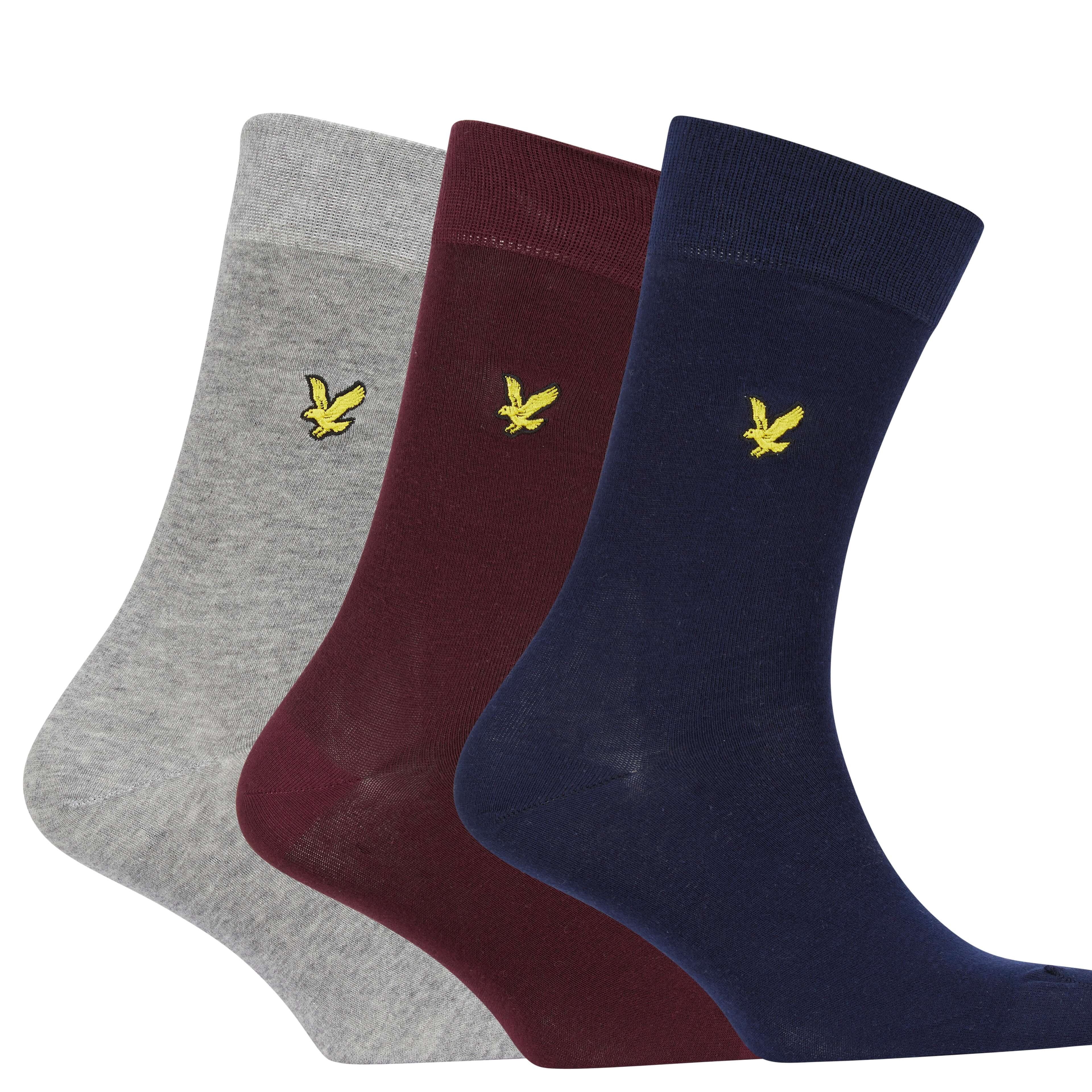 Lyle & Scott 3 Pack Angus Crew Socks - Wine Tasting / Peacoat / Grey Marl