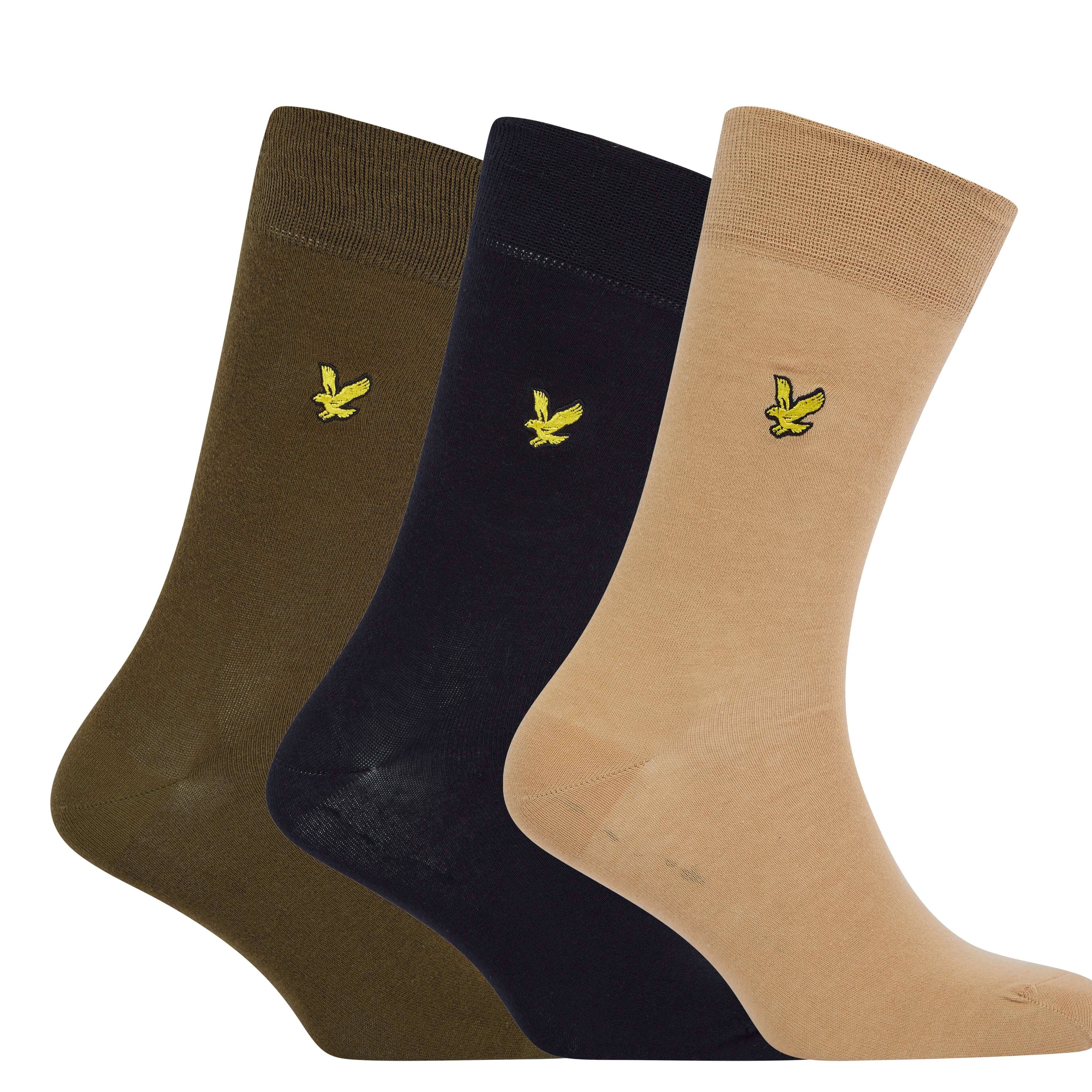 Lyle & Scott 3 Pack Angus Crew Socks - Incense / Black / Dark Olive